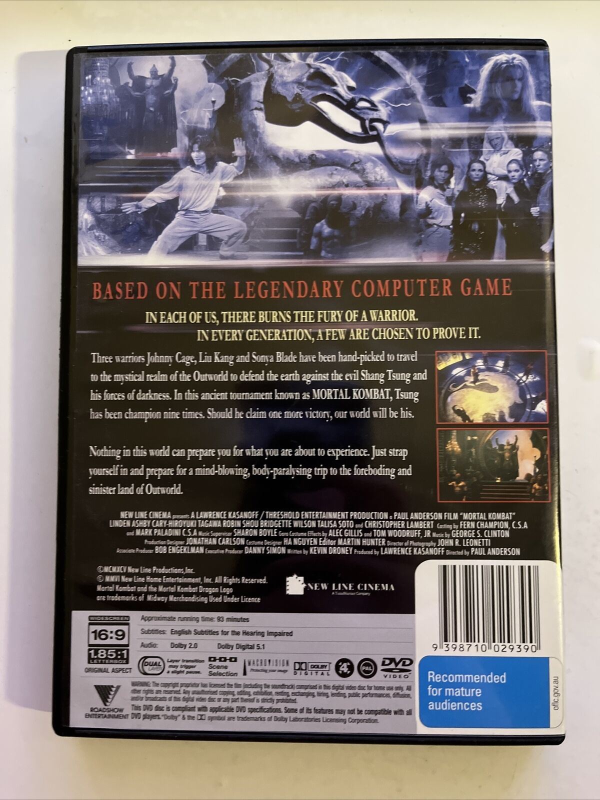 Mortal Kombat (DVD, 1995) Christopher Lambert, Robin Shou, Linden Ashby. Region4