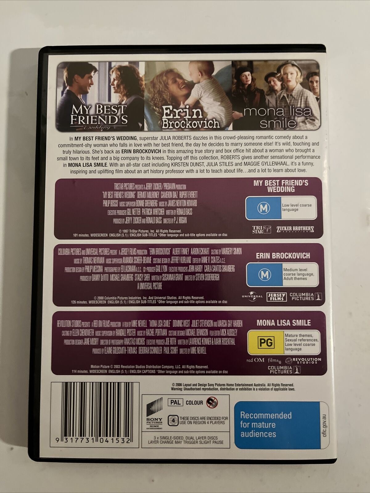 My Best Friend's Wedding / Erin Brockovich / Mona Lisa Smile (DVD, 1997) Region4