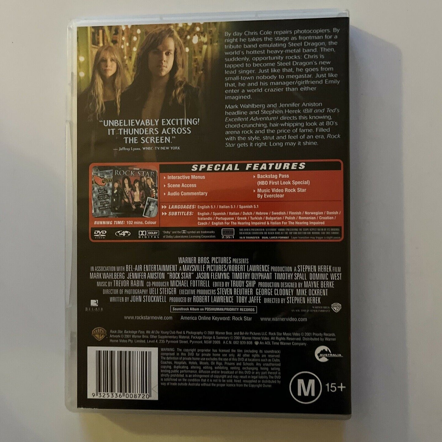 Rock Star (DVD, 2000) Mark Wahlberg, Jennifer Aniston. Region 4