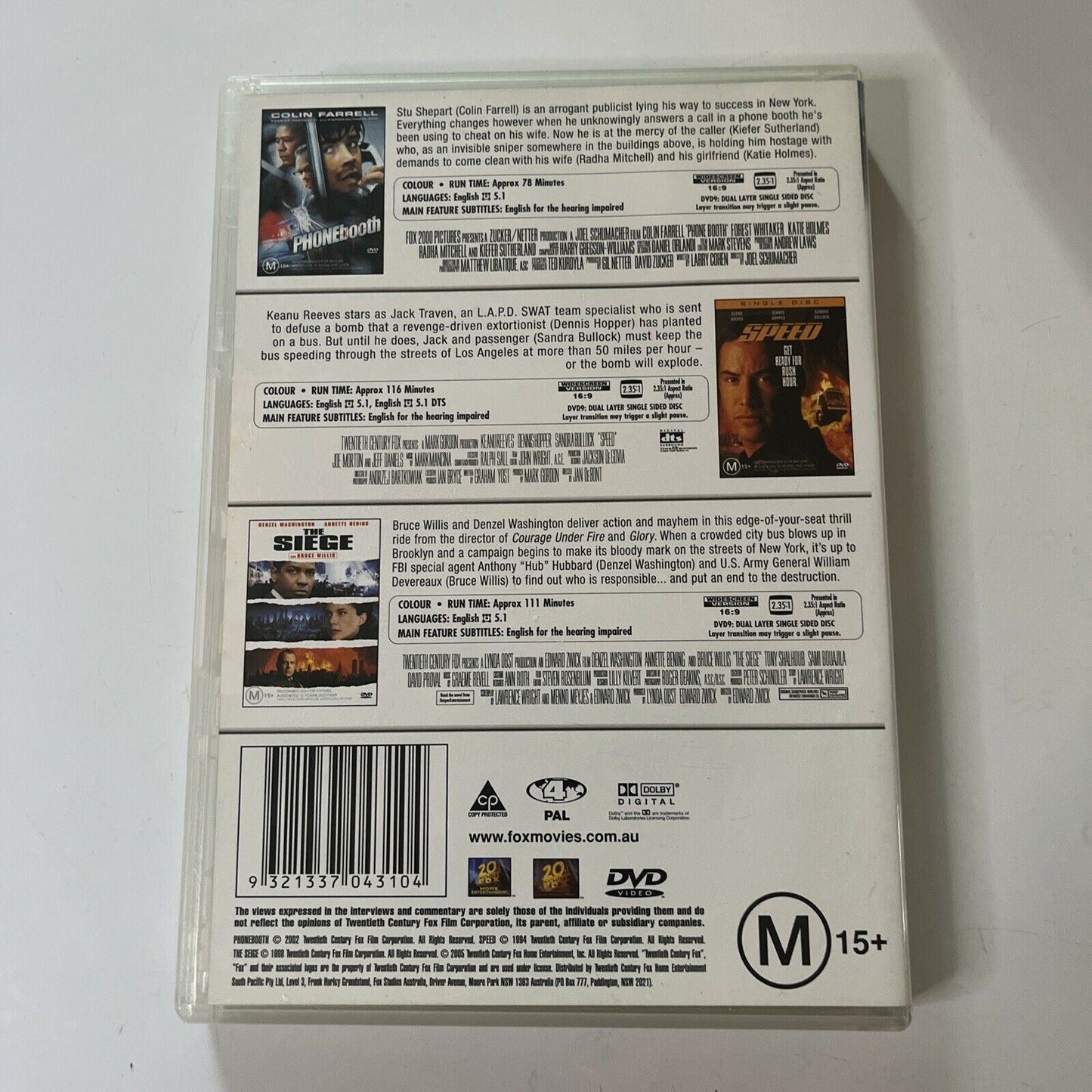 Phonebooth / Speed / The Siege (DVD, 2002, 3-Disc) Region 4