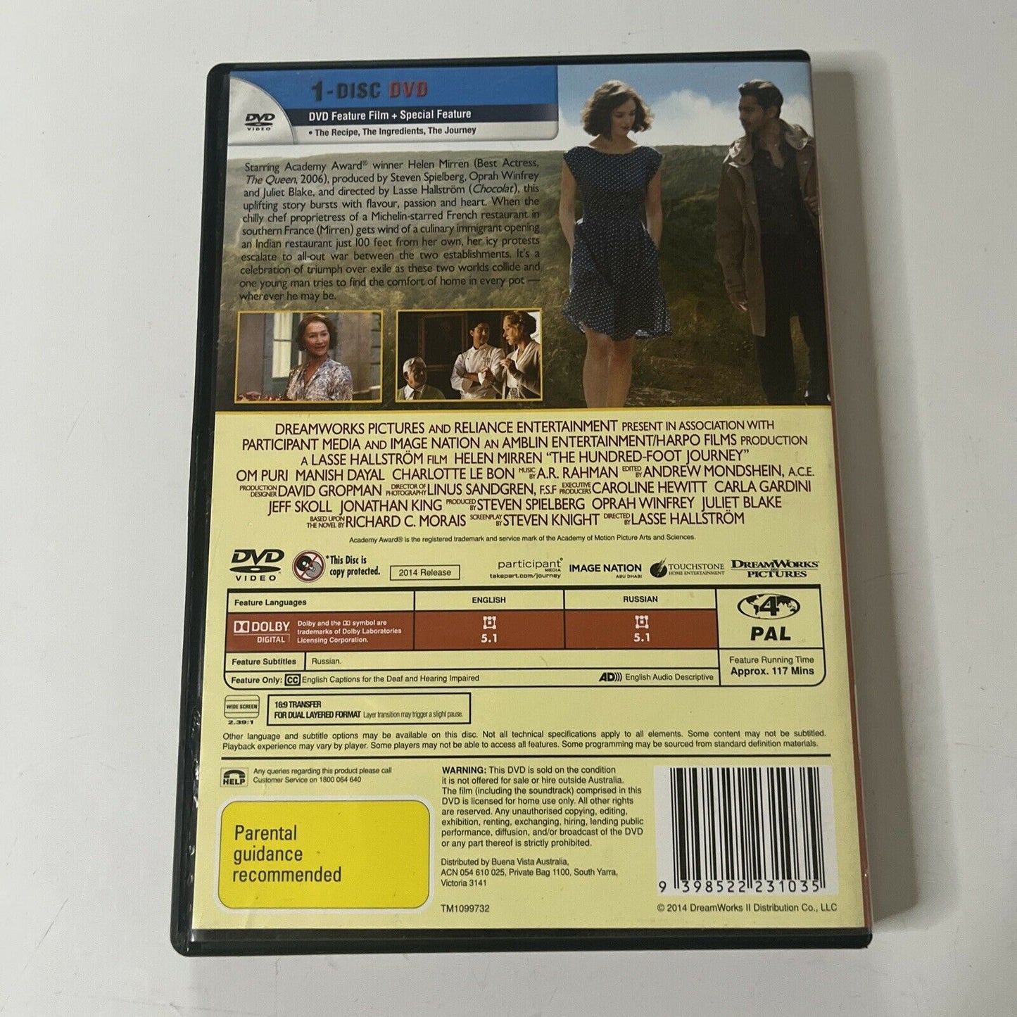 The Hundred-Foot Journey (DVD, 2014) Helen Mirren, Om Puri, Region 4