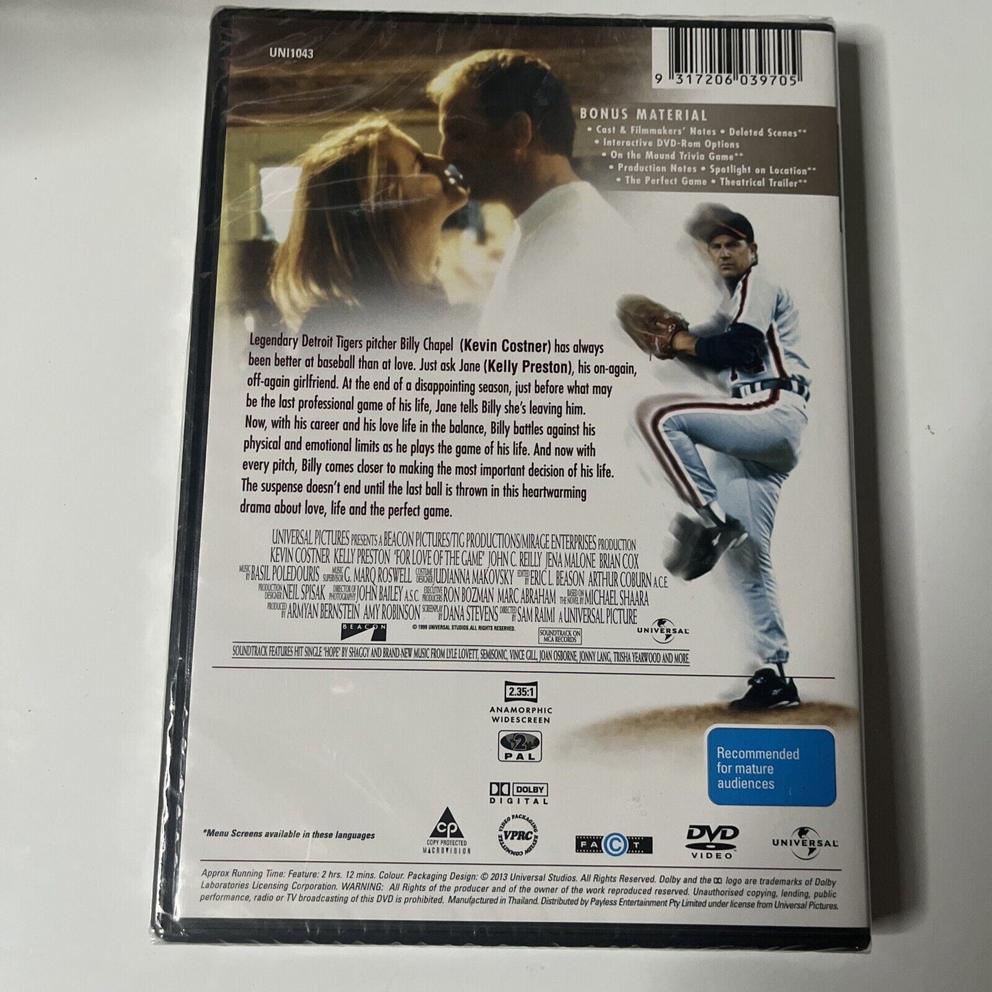 *New Sealed* For Love of the Game (DVD, 2013) Kevin Costner Region 4