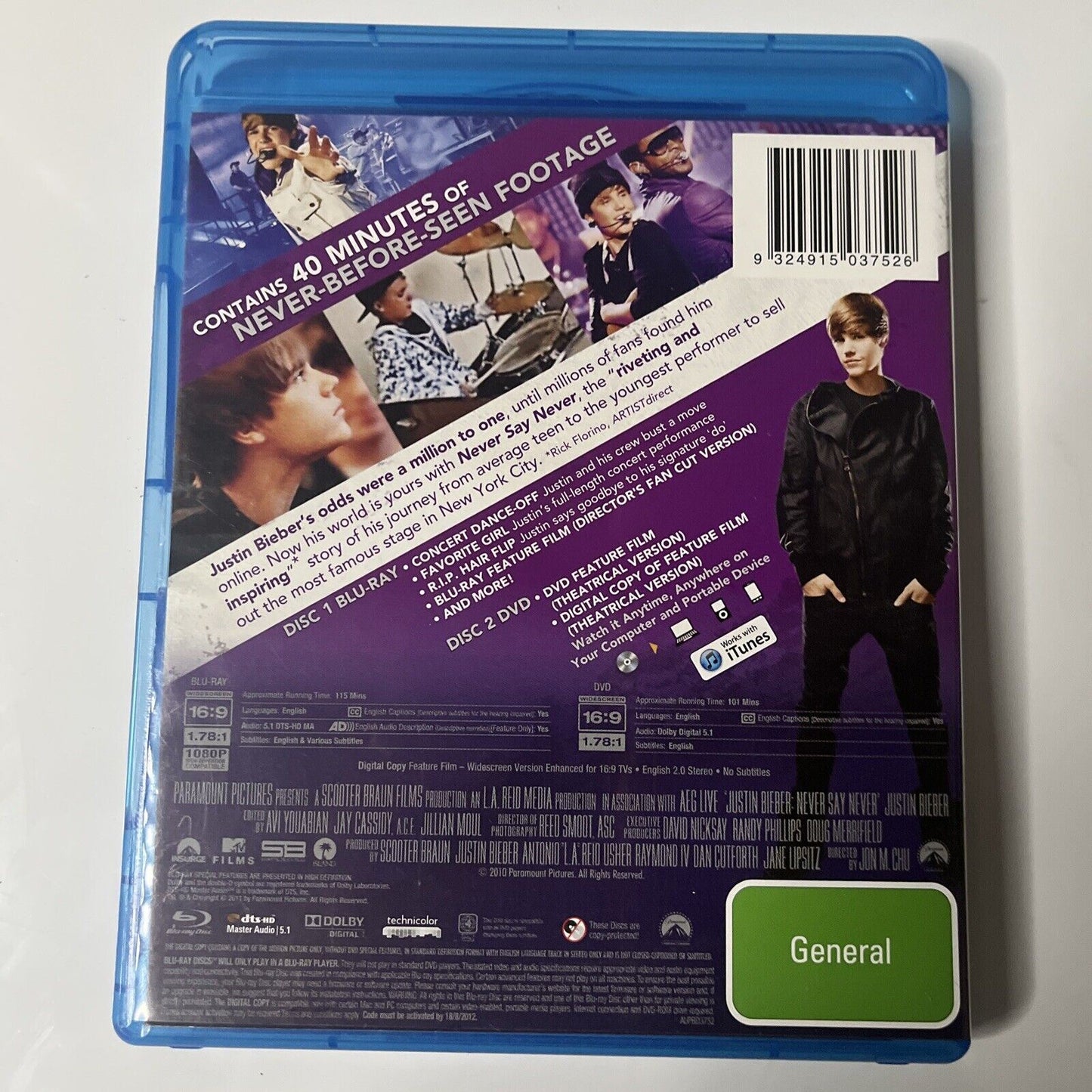 Justin Bieber - Never Say Never (Director's Cut Edition, Blu-ray, 2010) Region B