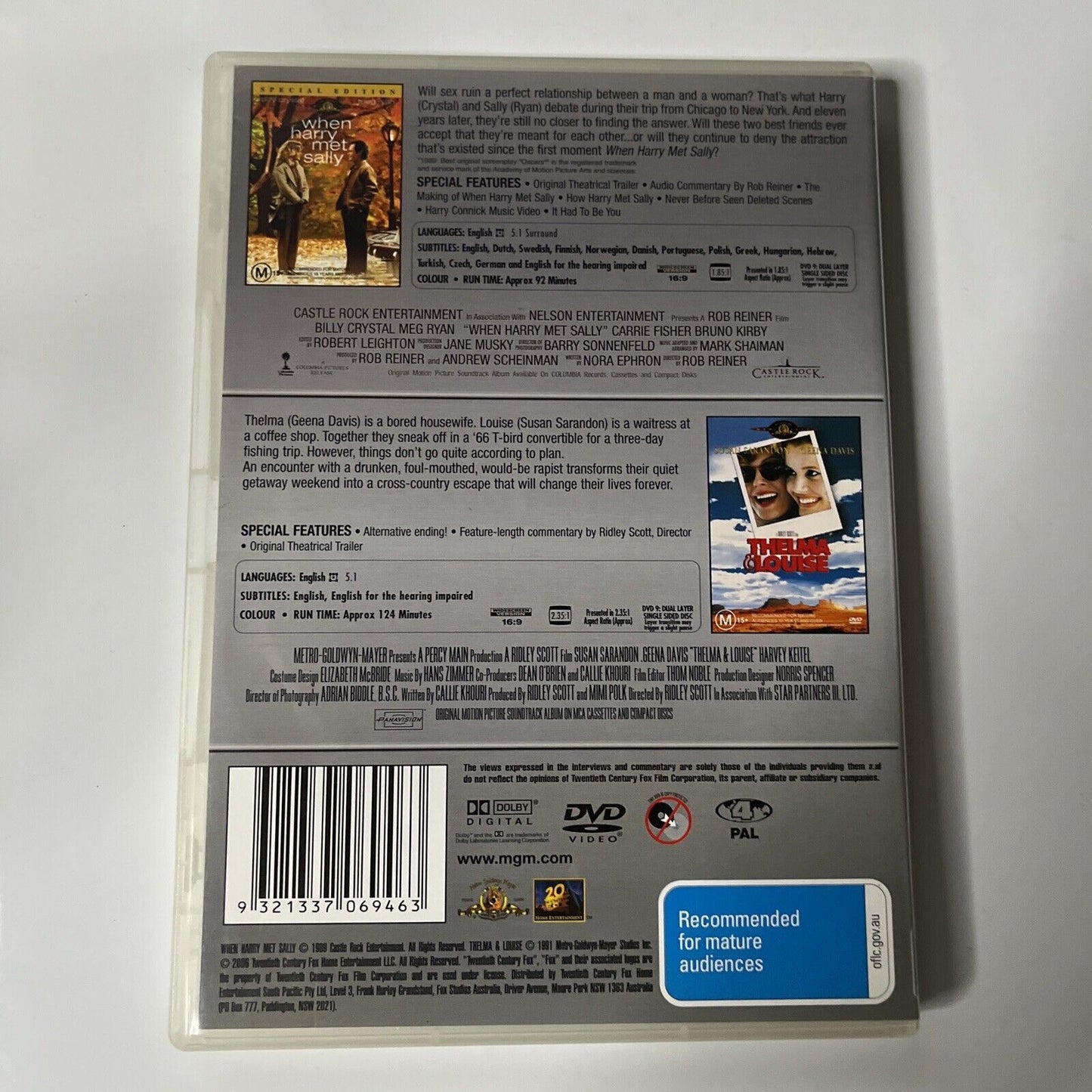 When Harry Met Sally / Thelma & Louise (DVD) NEW Billy Crystal, Meg Ryan Region4