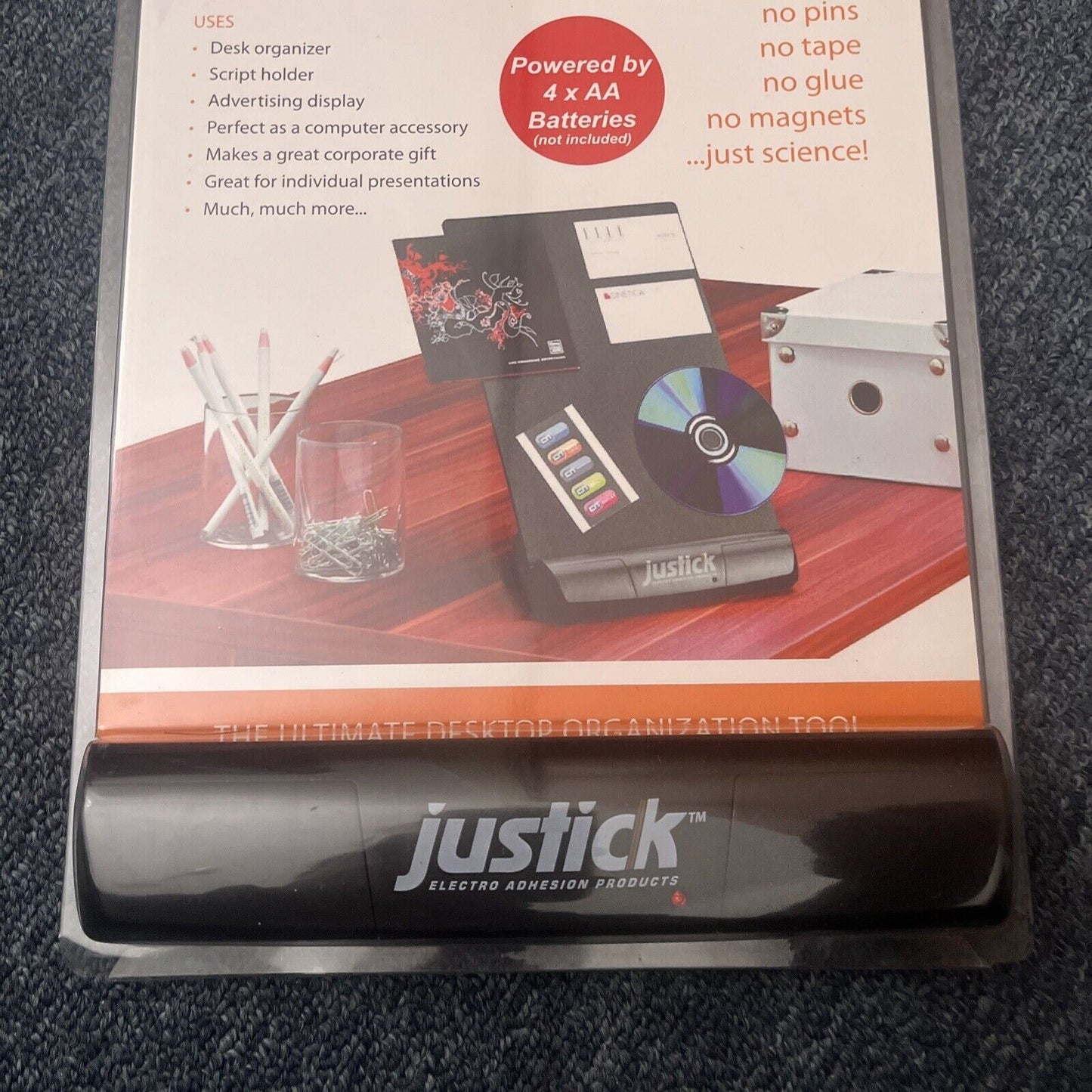 *NEW* Justick Electro Adhesion Notice Board Desktop 203x279mm Black