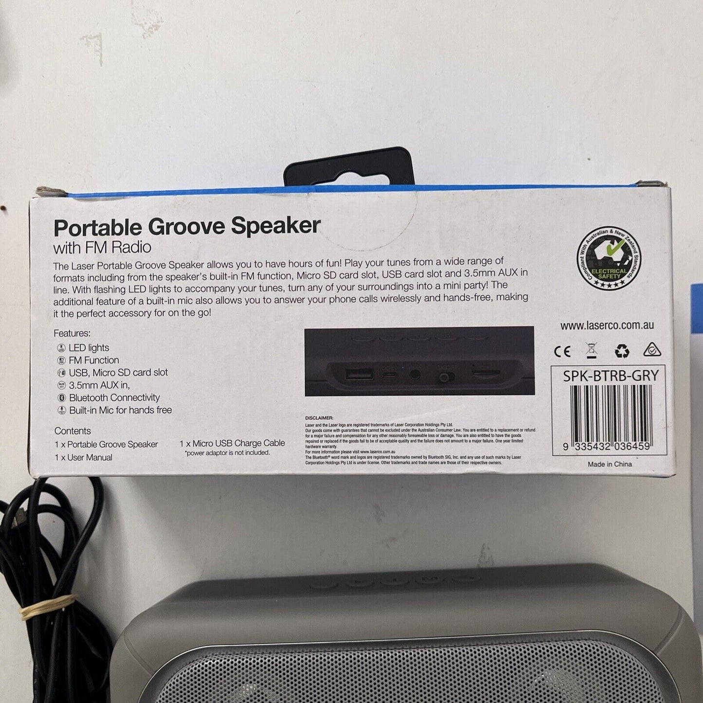 Laser Portable LED Bluetooth TWS FM AUX USB Speaker Grey