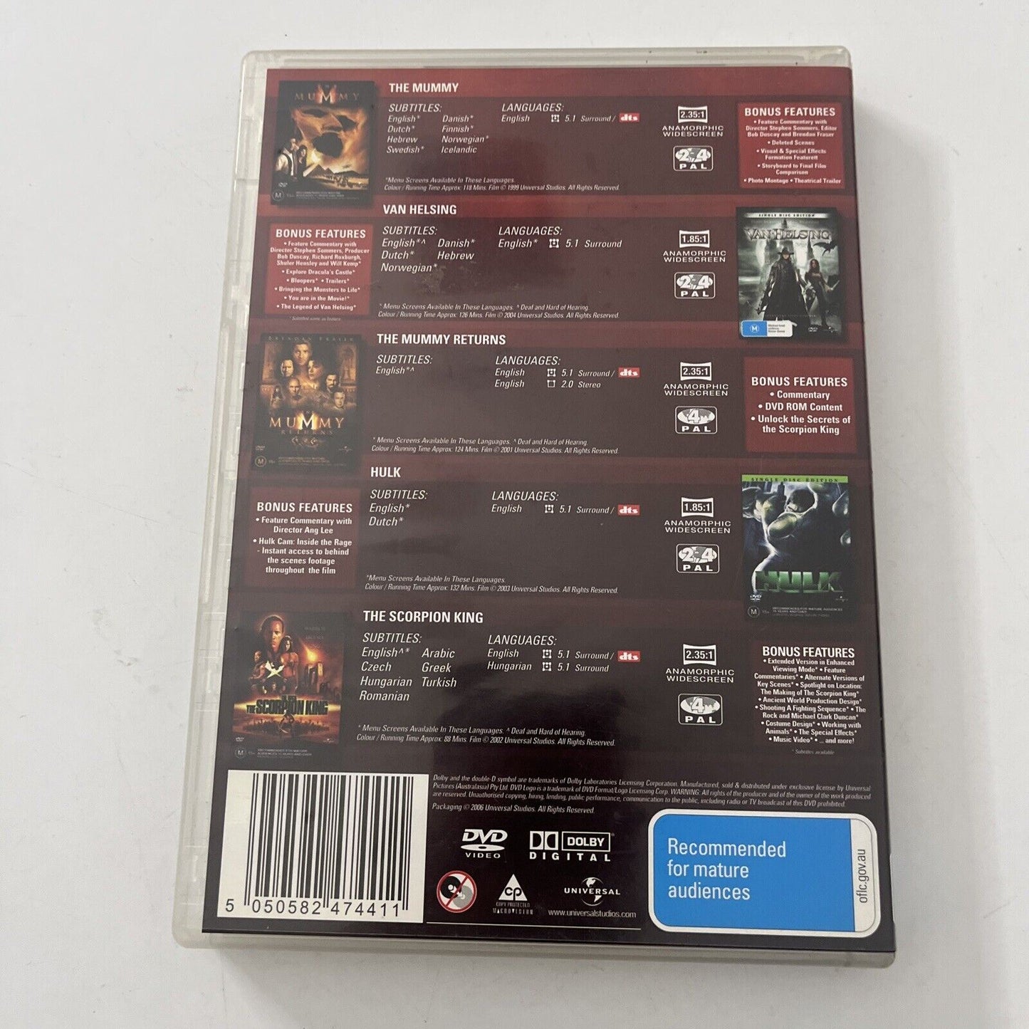The Mummy / Van Helsing / Mummy Returns /Van Helsing / Hulk / Scorpion King DVD