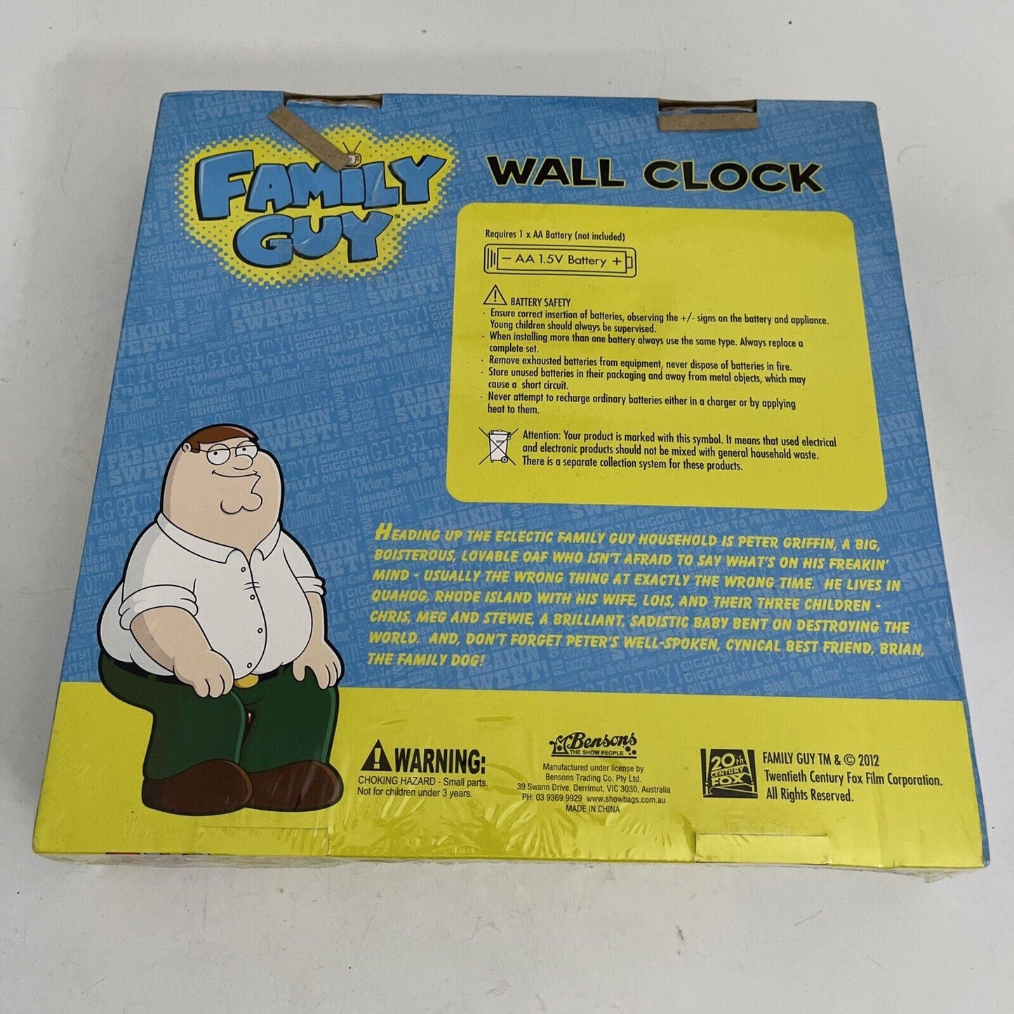 *New Sealed* Family Guy Stewie Wall Clock