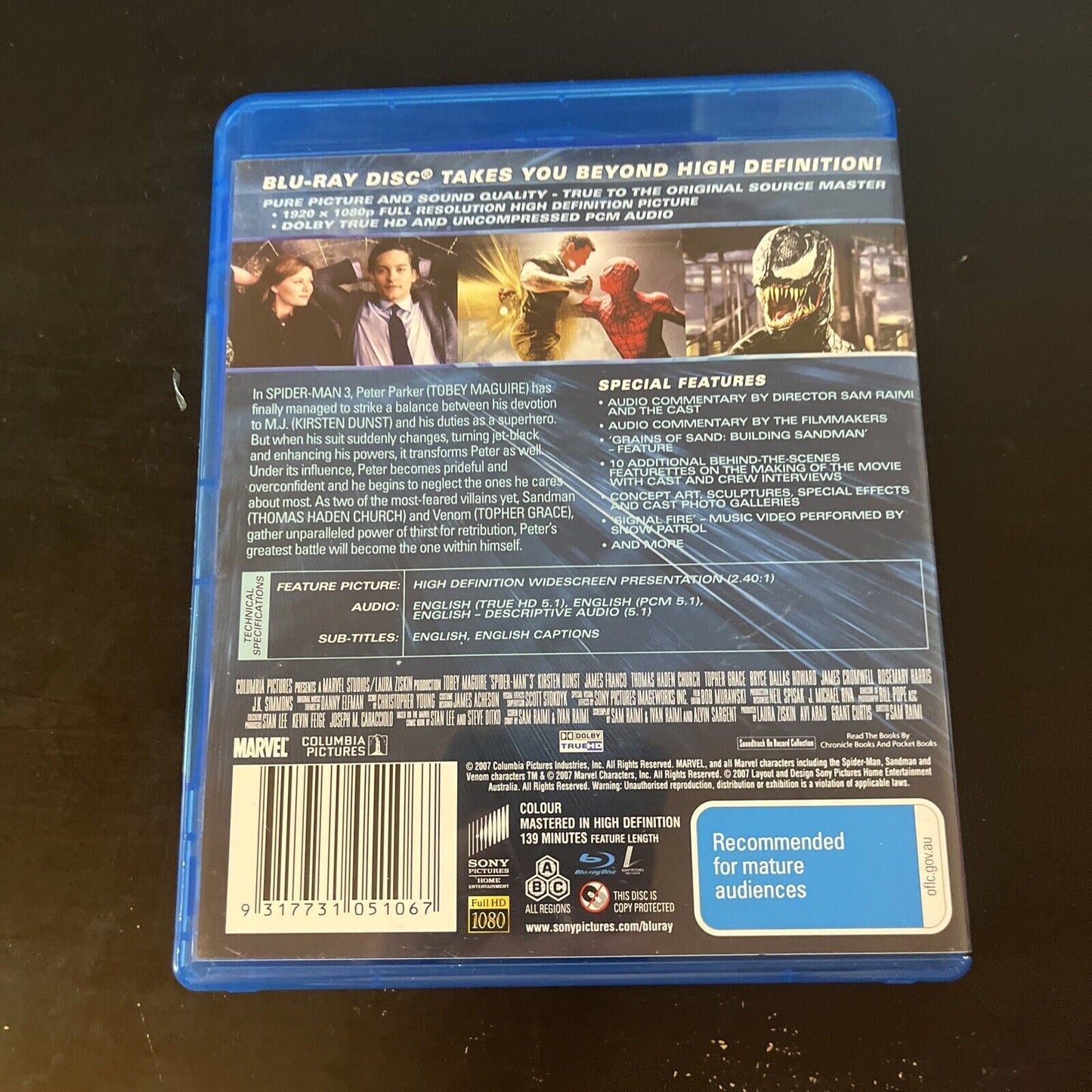 Spider-Man 3 (Blu-ray, 2007, 2-Disc) Tobey Maguire, Kirsten Dunst All Regions