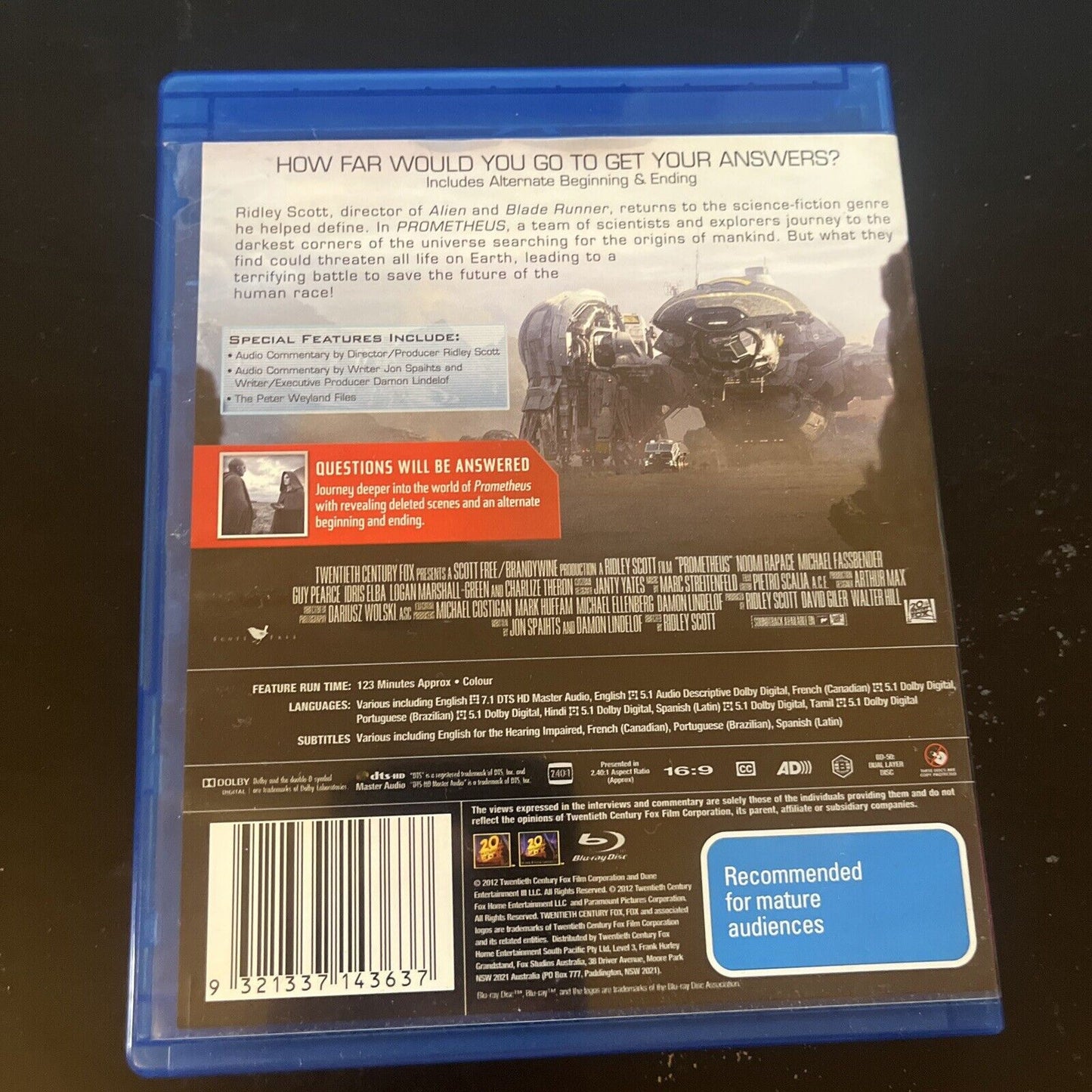 Prometheus (Blu-ray, 2012) Noomi Rapace Sci-Fi Region B