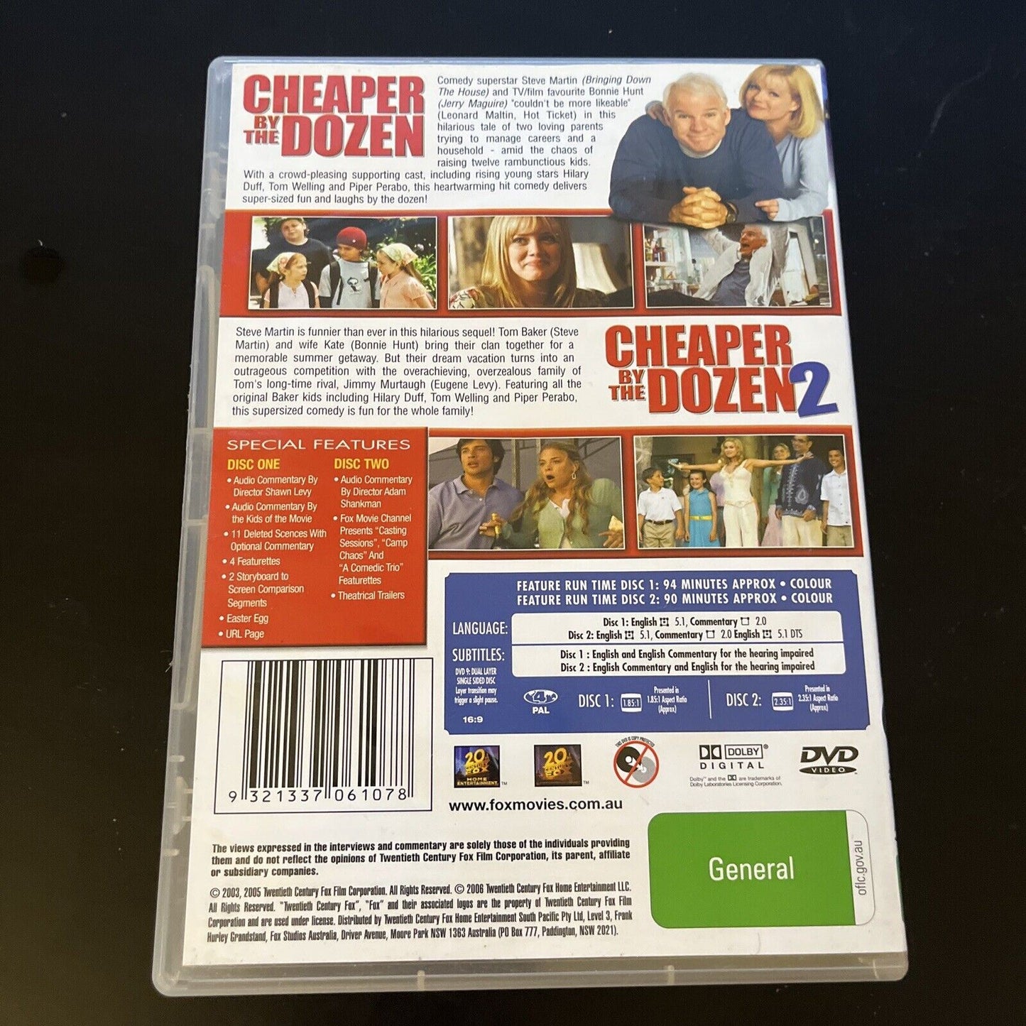 Cheaper By The Dozen 1 &2 (DVD, 2005, 2-Disc) Steve Martin, Bonnie Hunt Region 4