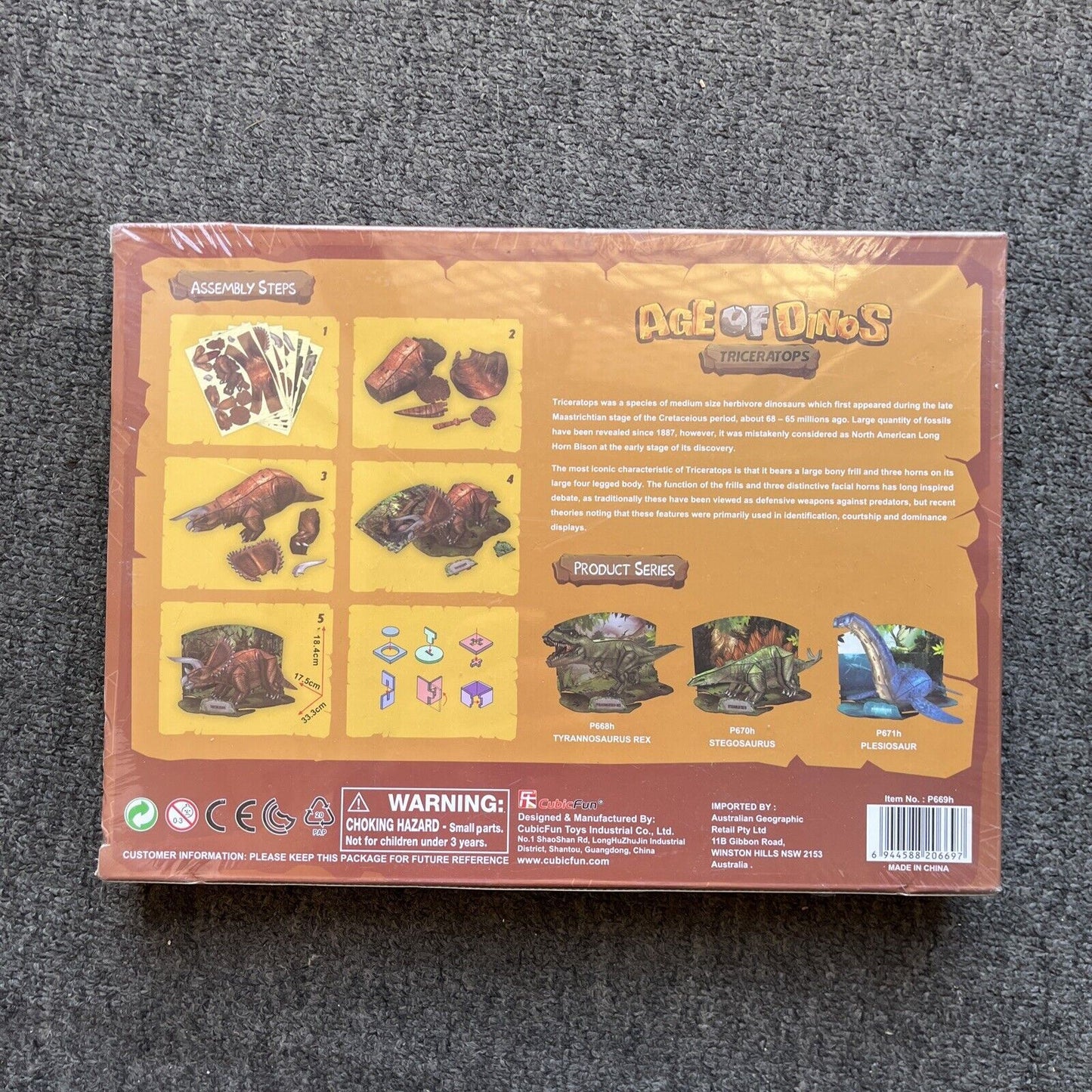 *New Sealed* Ace Of Dinos Triceratops 3D Paper Puzzle Age 8+ Cubic Fun