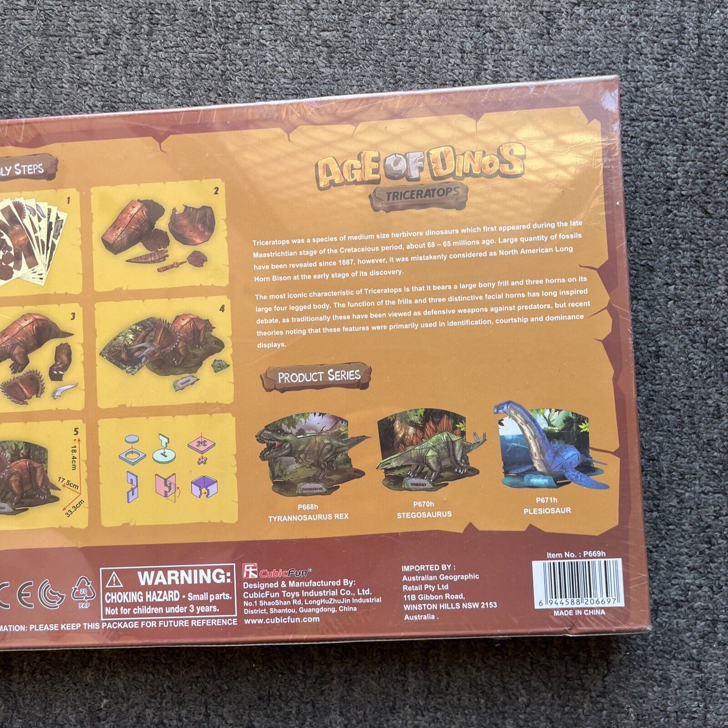 *New Sealed* Ace Of Dinos Triceratops 3D Paper Puzzle Age 8+ Cubic Fun