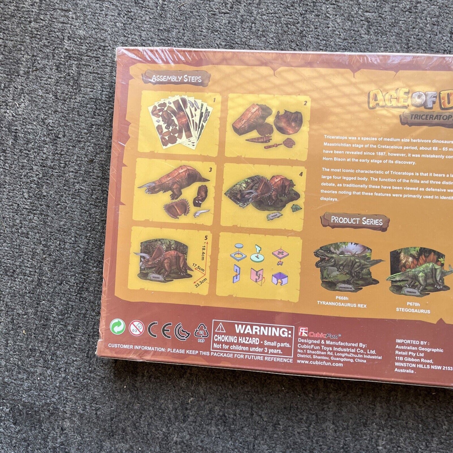 *New Sealed* Ace Of Dinos Triceratops 3D Paper Puzzle Age 8+ Cubic Fun