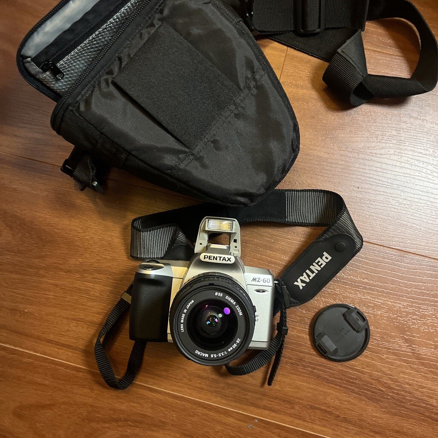 Pentax MZ-60 SLR 35mm Film Camera with Sigma Zoom 28-90mm Macro Lens with Case