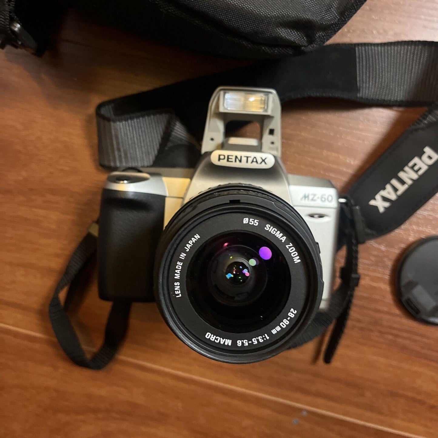 Pentax MZ-60 SLR 35mm Film Camera with Sigma Zoom 28-90mm Macro Lens with Case