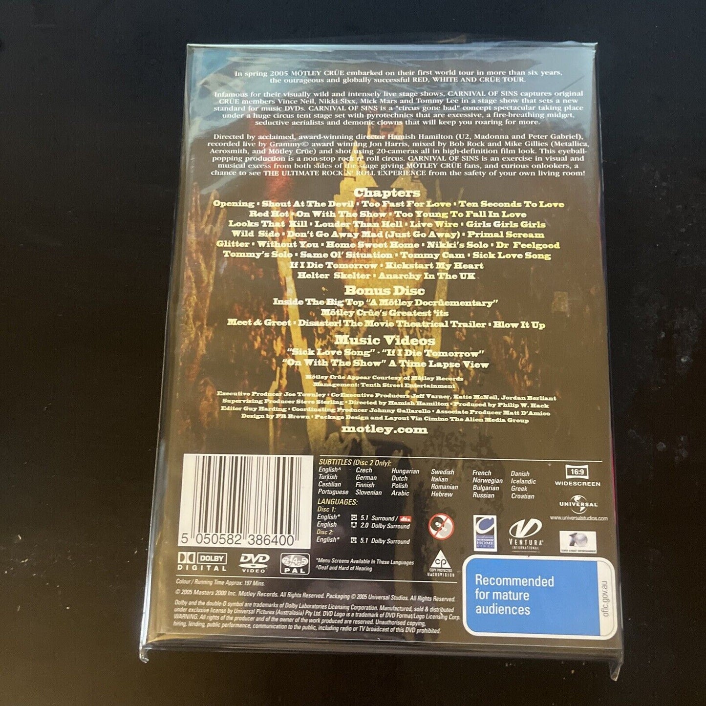 Motley Crue - Carnival Of Sins - Live (DVD, 2005) NEW Region 4 &2