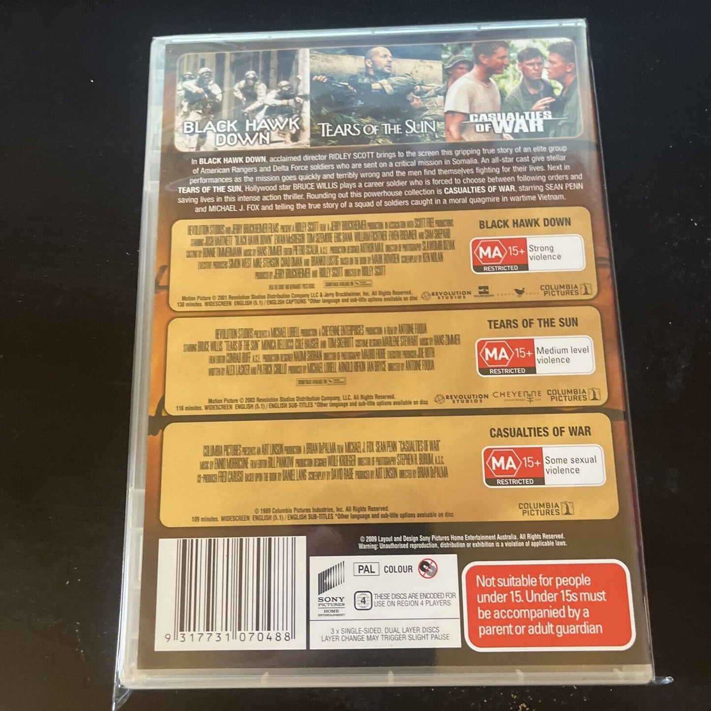 Black Hawk Down / Tears Of The Sun / Casualties Of War (DVD, 3-Disc) NEW Region4