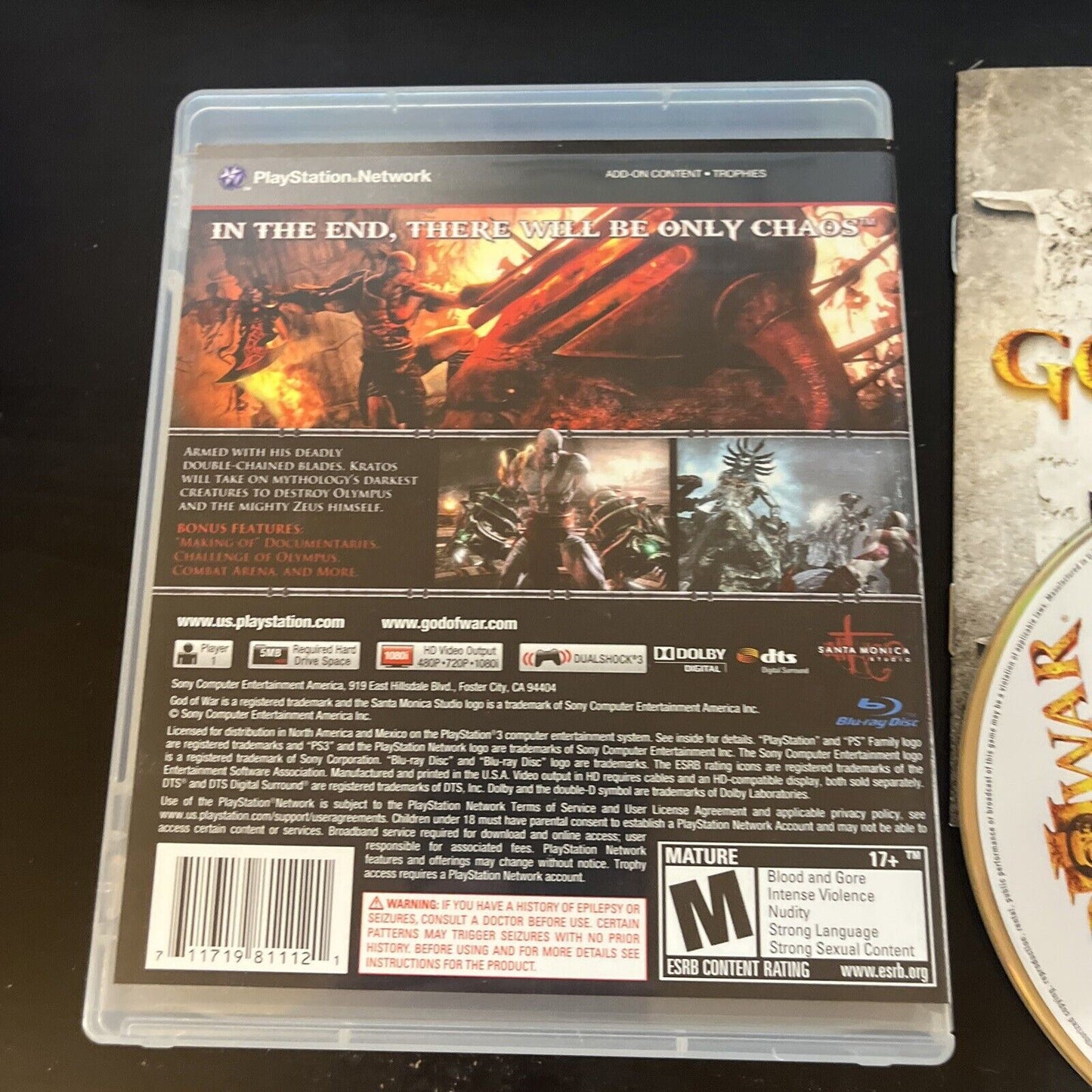 God of War III (3) - Sony Playstion 3 PS3 Game with Manual