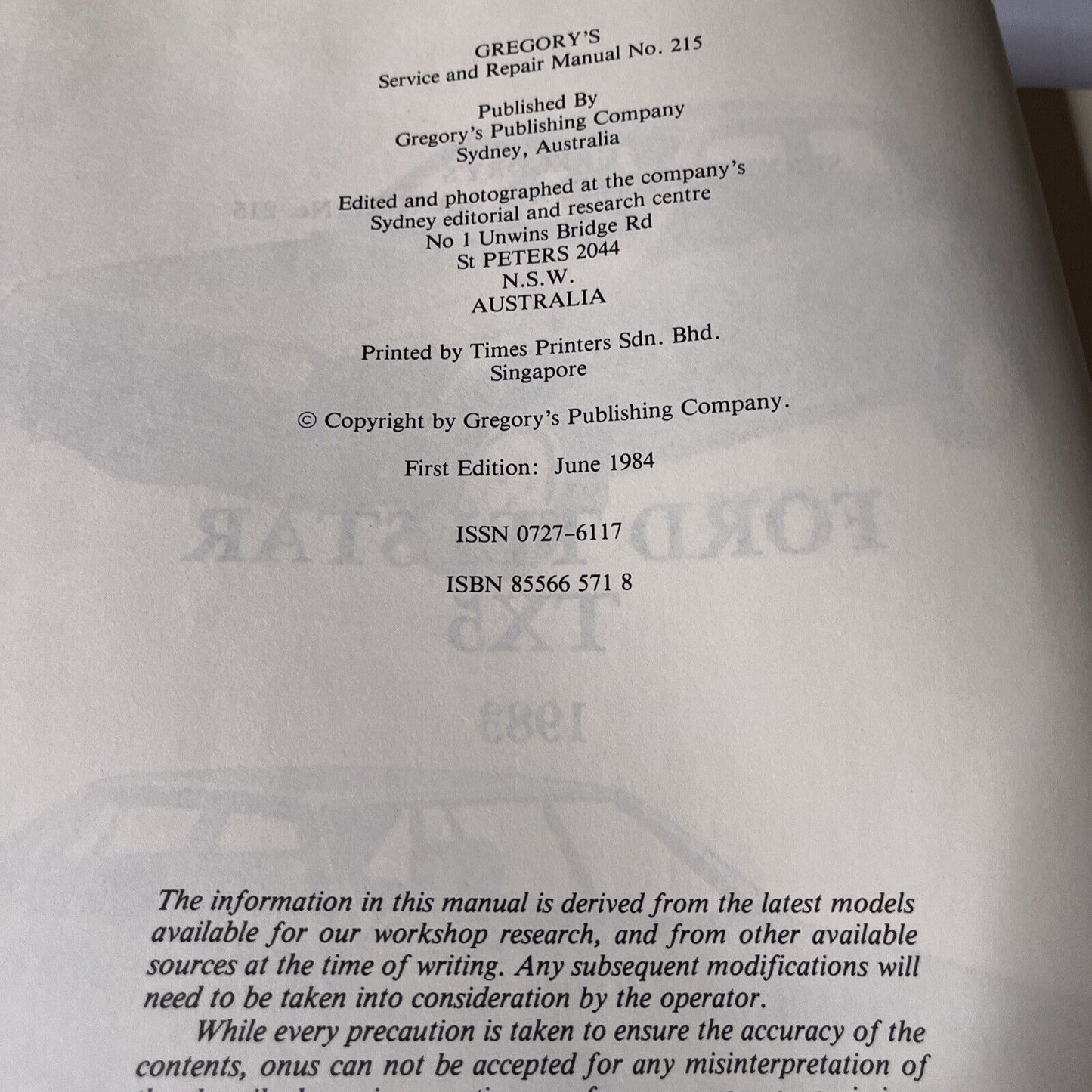 Gregory's Telstar TX5 Service And Repair Manual 1983 Scientific Publication 215