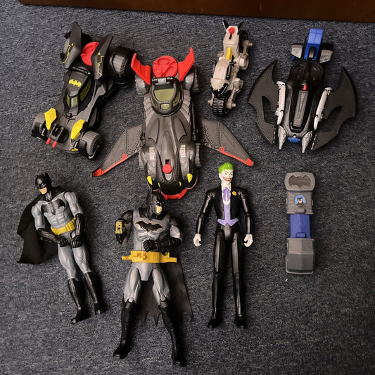 Batman Figures & Vehicles: 2x Batmobile, 3x Figures, Bike, Plane, Telescope