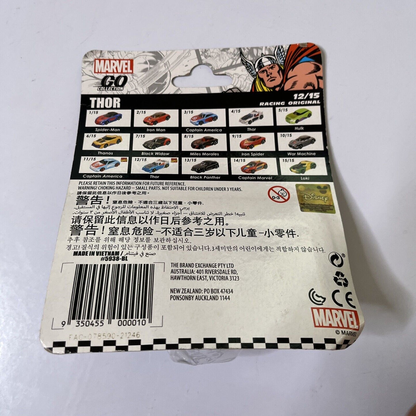 Thor 12/15 Marvel Go Collection Character Cars Racing Original Disney