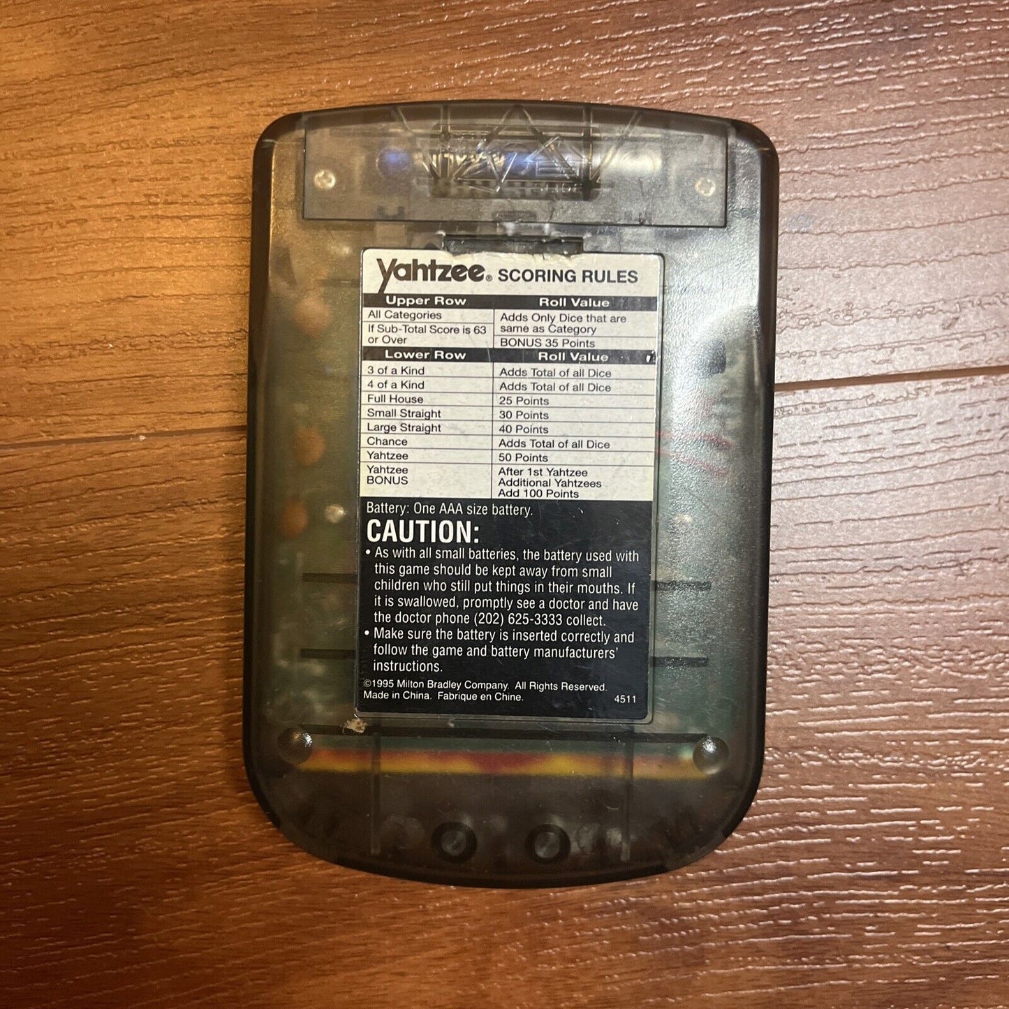 Yahtzee Electronic Handheld Game 1995 4511