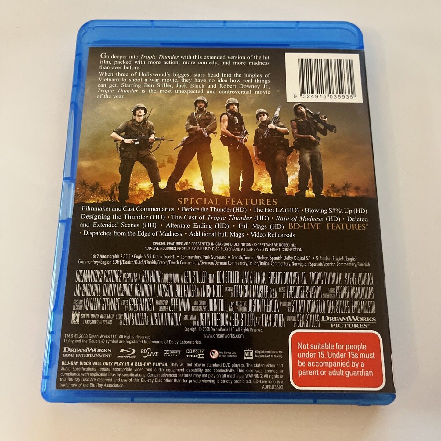 Tropic Thunder (Blu-ray, 2008) Jack Black, Ben Stiller, Tom Cruise Region B