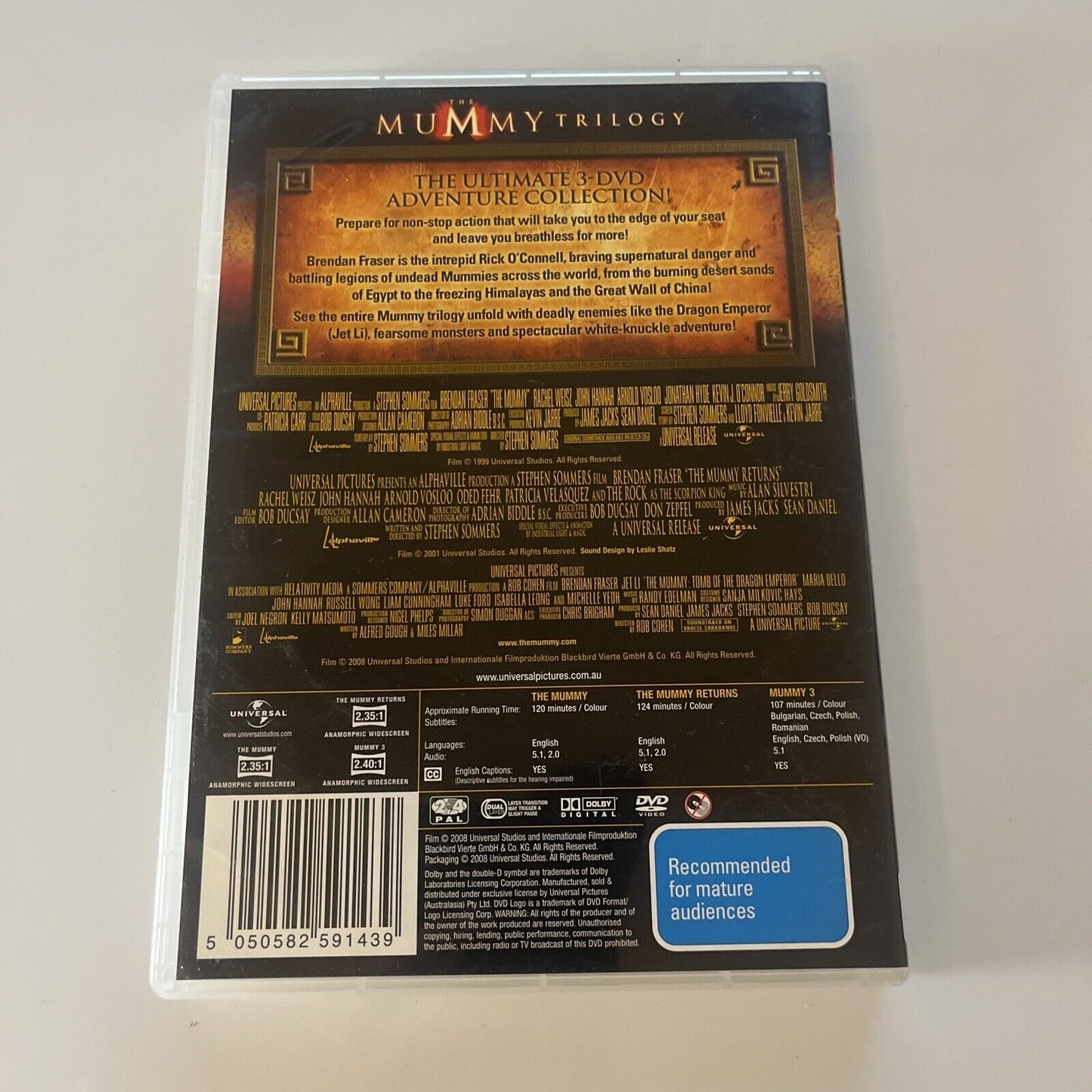 The Mummy Trilogy 1,2,3 (DVD, 2008, 3-Disc) Brendan Fraser Region 4 &2