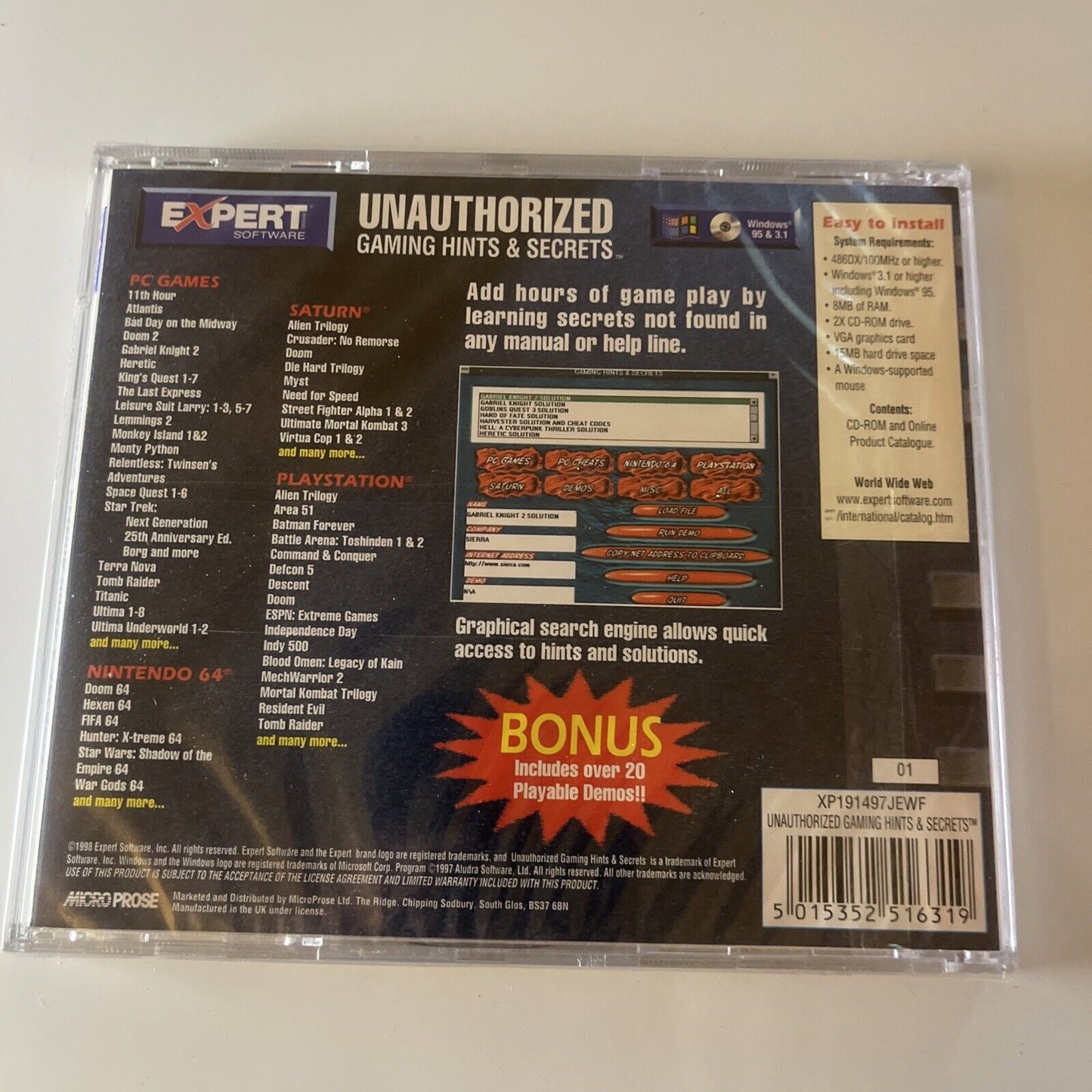 Un-authorised Gaming Hints & Secrets PC CDROM Win95 *New Sealed*