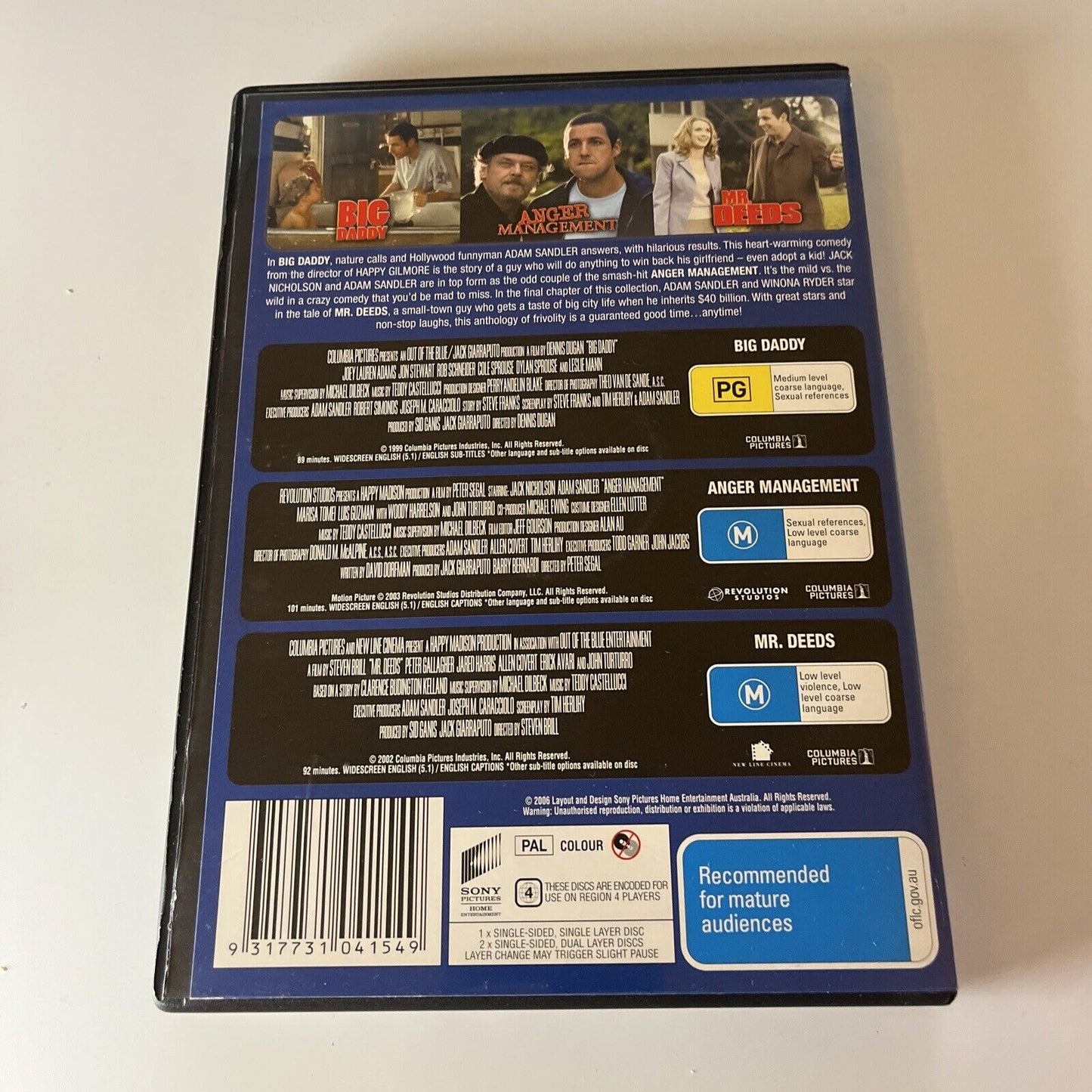 Big Daddy / Anger Management / Mr. Deeds (DVD, 2006) Adam Sandler Region 4 NEW
