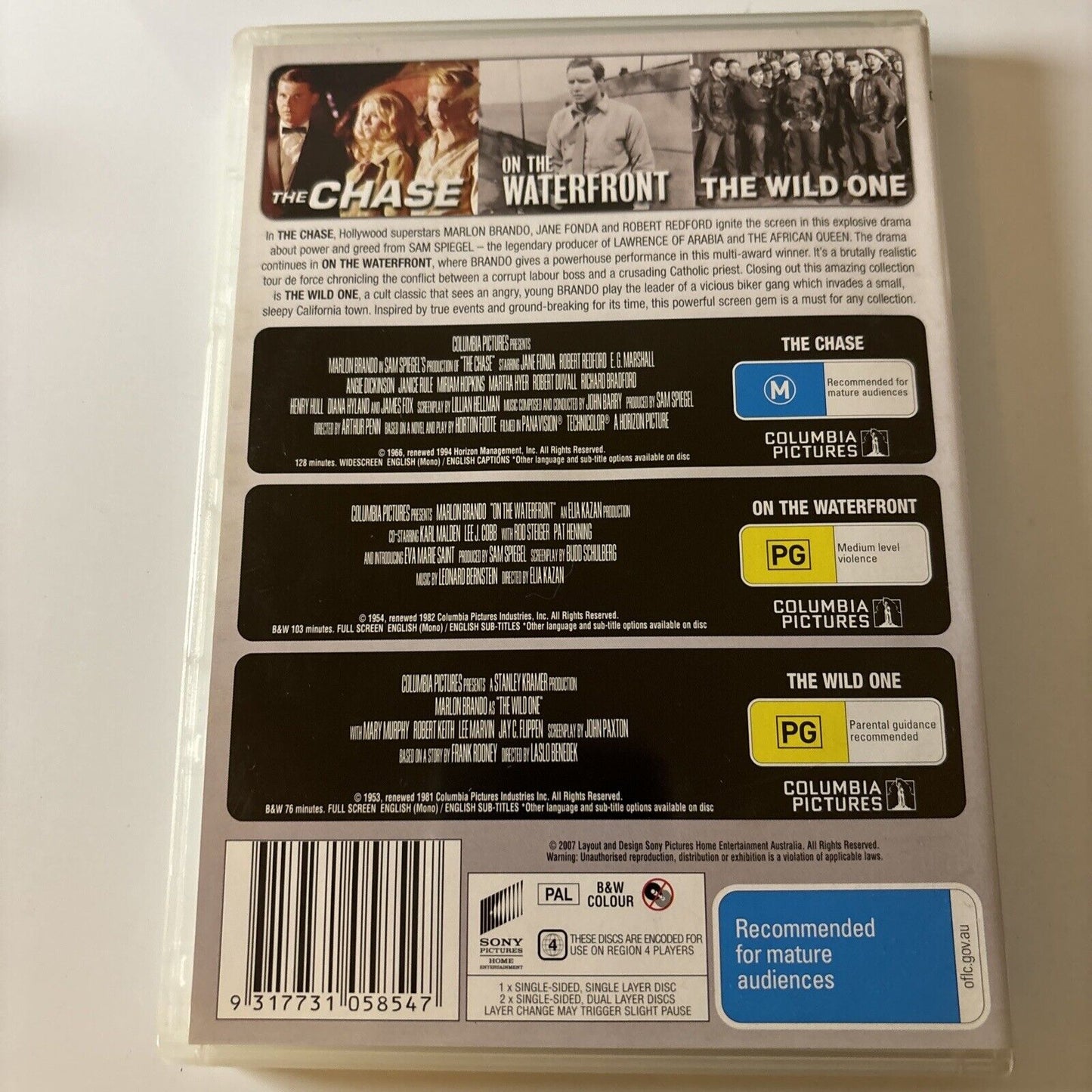 The Chase / On The Waterfront / The Wild One (DVD) Marlon Brando NEW Region 4