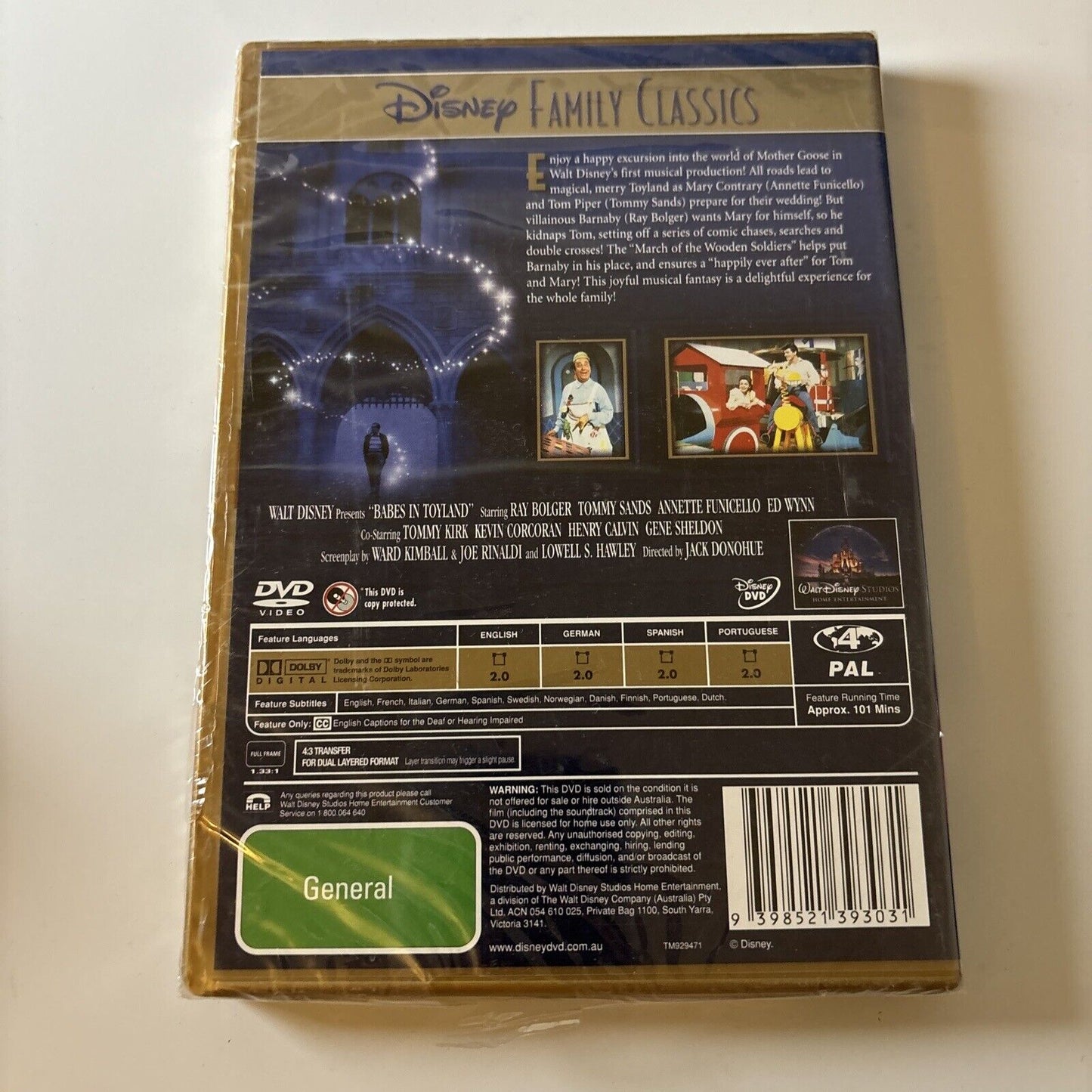 Babes In Toyland (DVD, 1961) Ray Bolger, Tommy Sands Disney Region 4 NEW Sealed