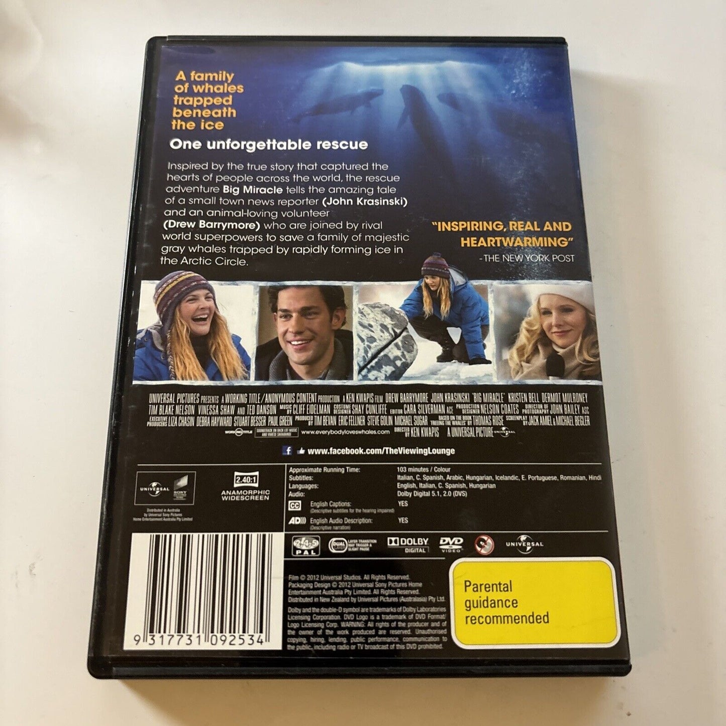 Big Miracle (DVD, 2012) Drew Barrymore, John Krasinski NEW Region 4 &2