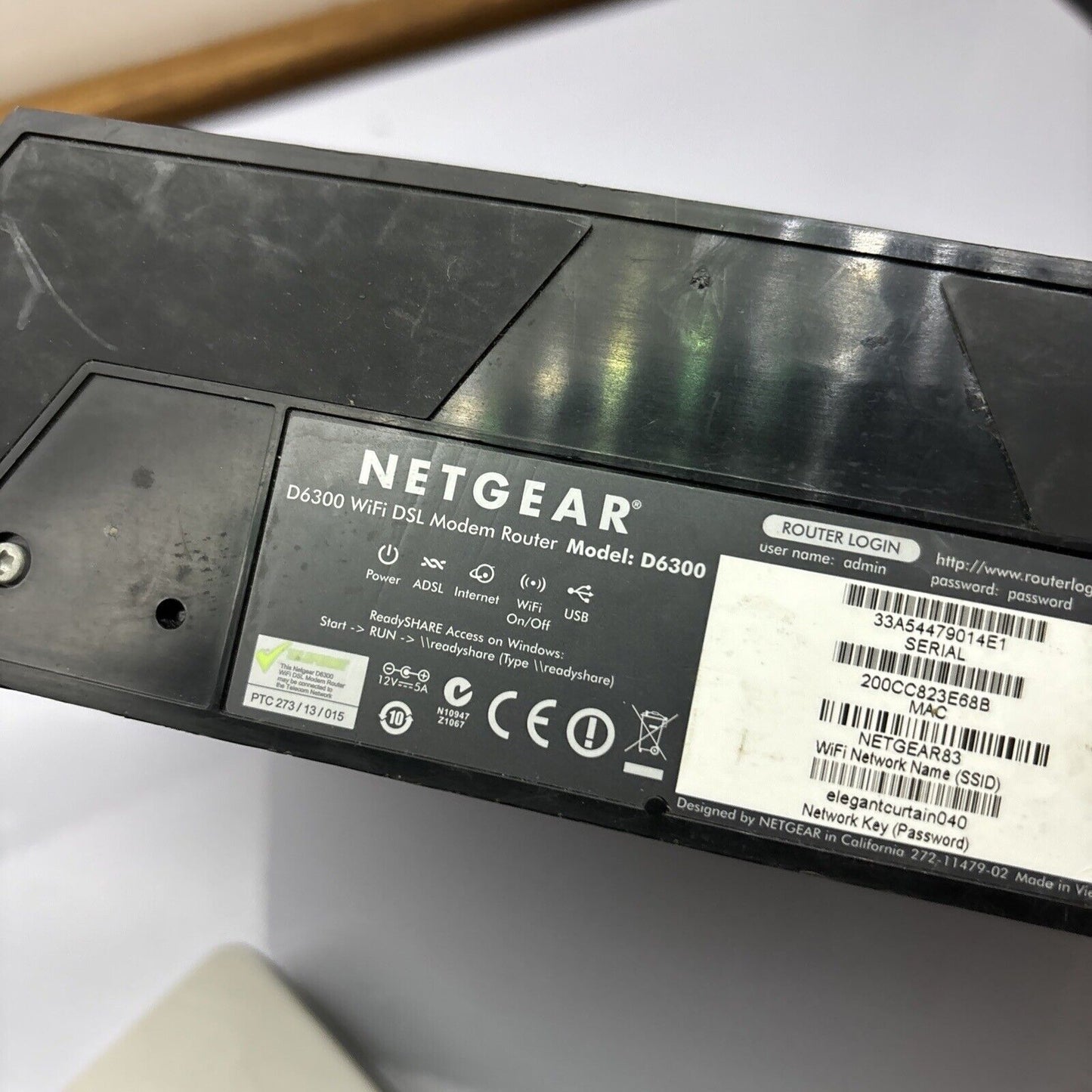 Netgear D6300 Wifi DSL Modem Wireless Router ADSL2+ NBN Compatible