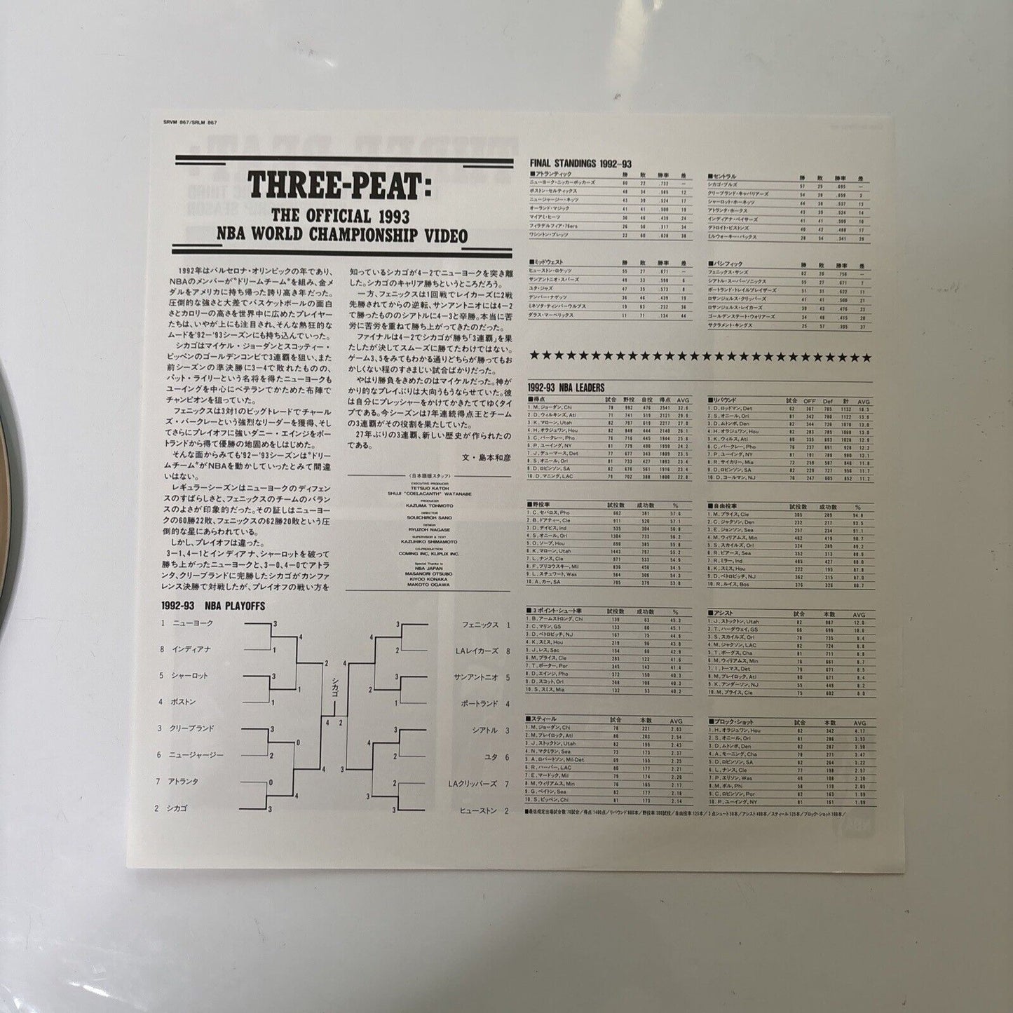 NBA Chicago Bulls - 1993 NBA World Championship Video Laserdisc Obi SRVM-867