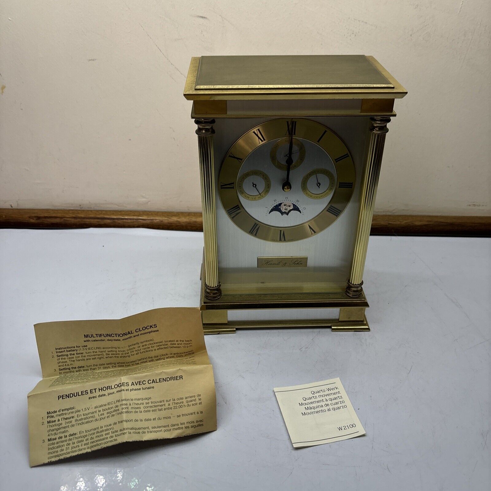 Hermle & John Clock 2100 Moon phase, Time And Date Quartz 1999 *Not Wo