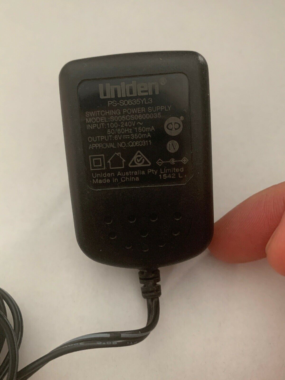 Genuine Uniden PS-S0635YL3 Adapter S005CS0600035 for Cordless Phone 6v
