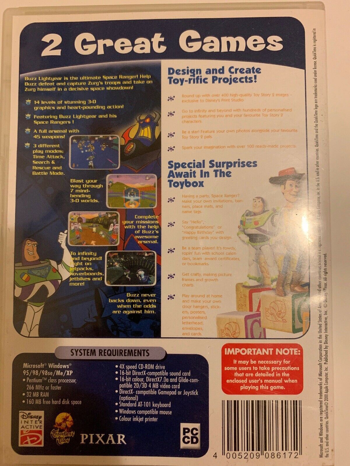 Disney Pixar Buzz LightYear Star Command + Toy Story 2 Print Studio PC Game