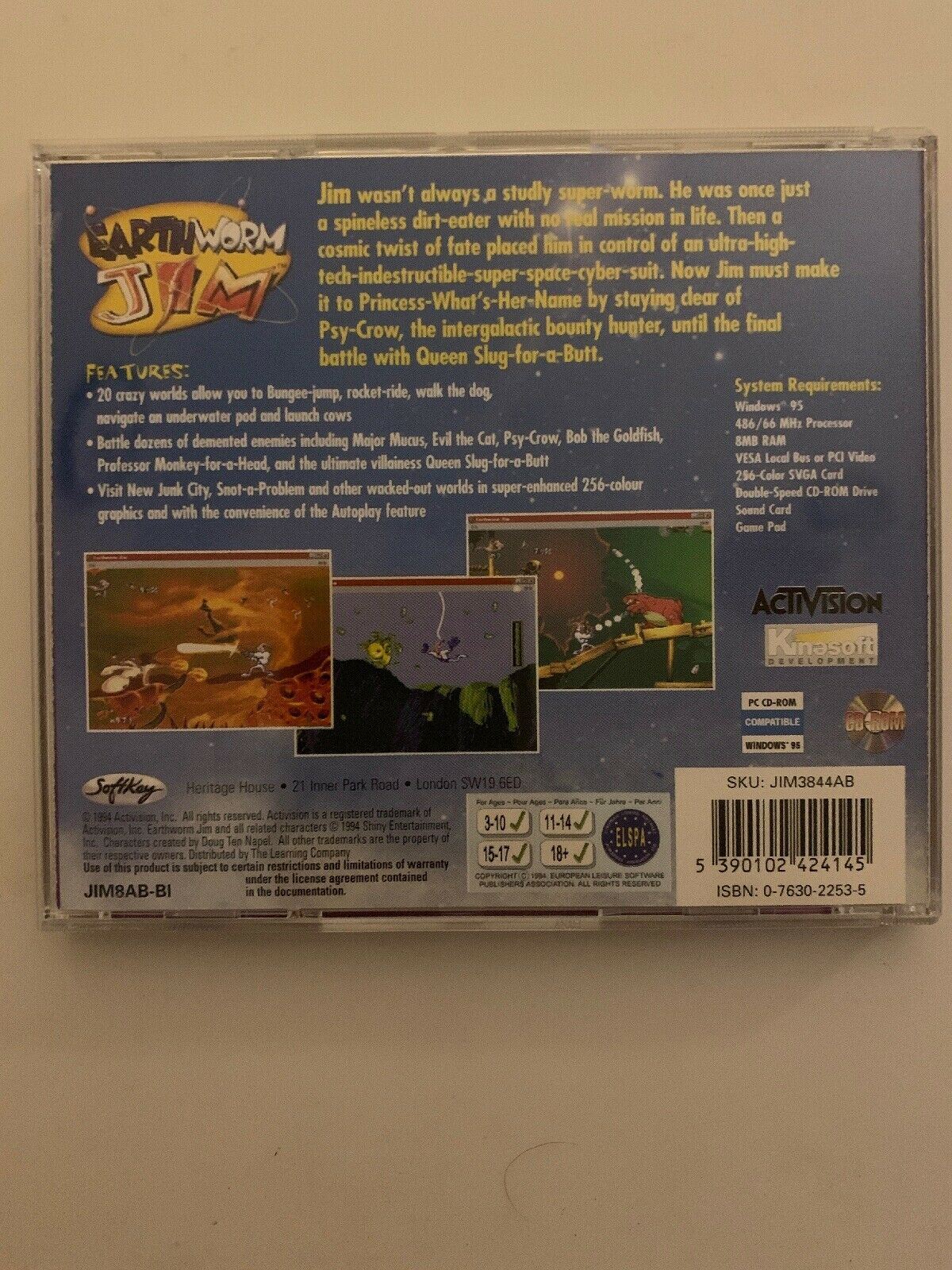 Earthworm Jim PC 1994 CDROM Activision Vintage Retro Action Platformer Game