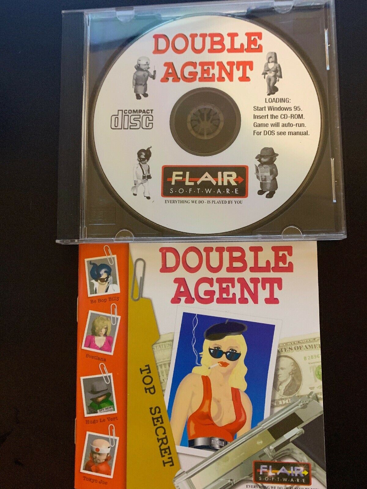 *Rare* Double Agent PC 1998 Cdrom Flair Software With Manual Windows 95 DOS