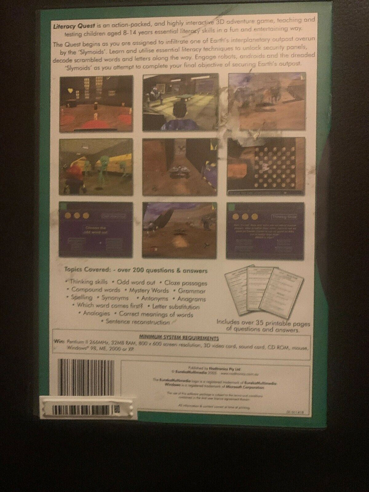 Kid's Literacy Quest Ages 8-14+ Eureka Multimedia Edutainment PC CDROM 2003
