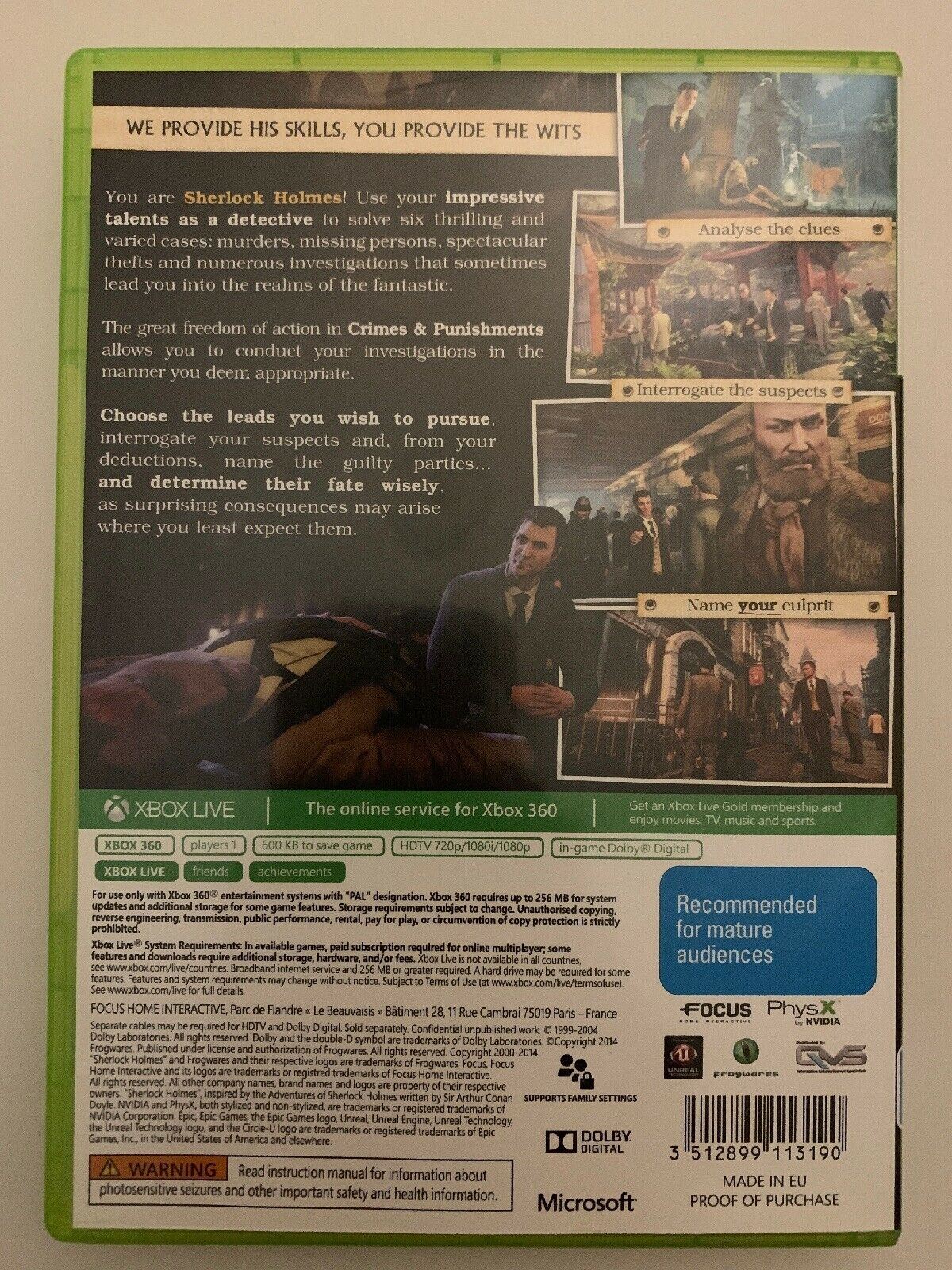 Crimes & Punishments Sherlock Holmes (Microsoft Xbox 360) with Manual