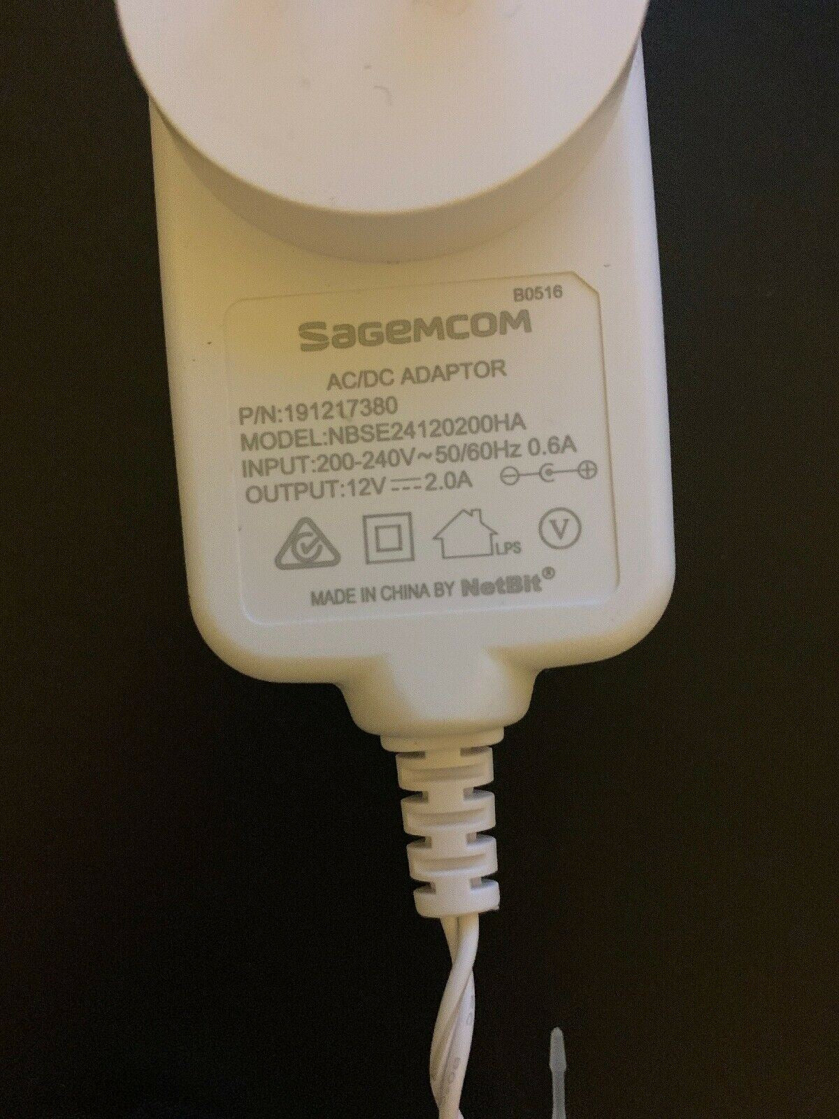 Genuine Sagecom 191217380 AC Adapter 12V 2.0A DC