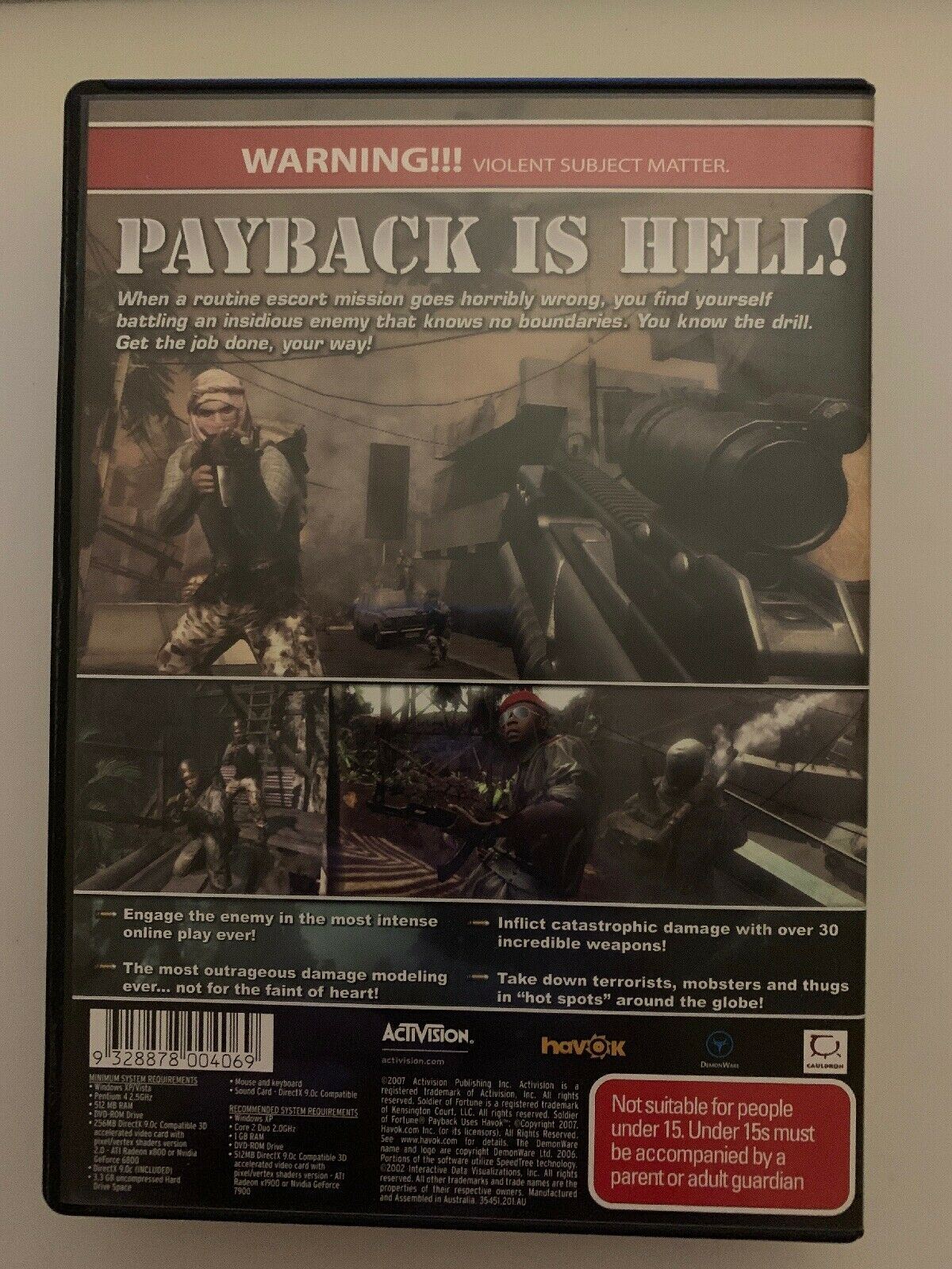 Soldier Of Fortune: Payback for PC DVD Windows FPS Shooter Game