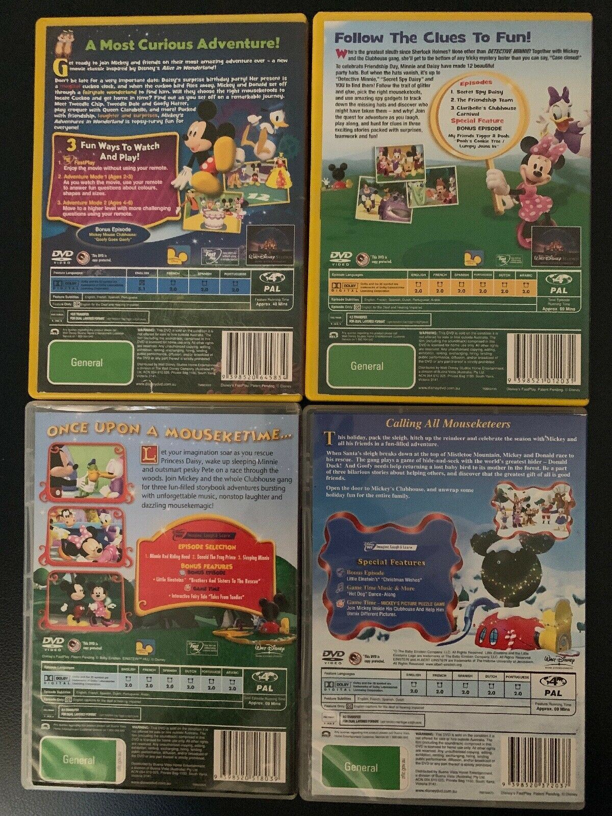 4x Mickey Mouse Clubhouse DVD's - Storybook Surprises, Saves Santa Detective, Wo