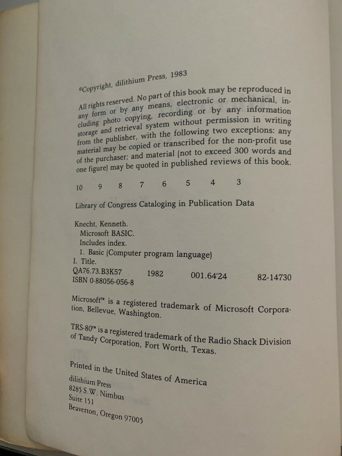 Microsoft Basic Second Edition By Ken Knecht