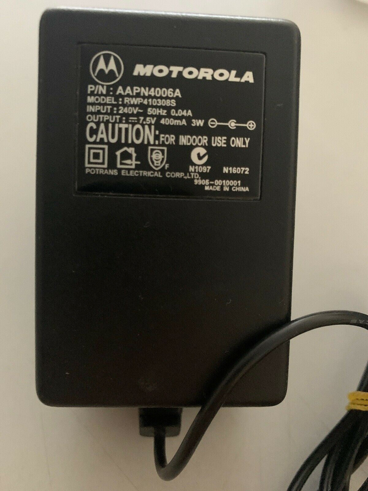 Motorola RWP410308S AC Adapter AAPN4006A 7.5V 400mA