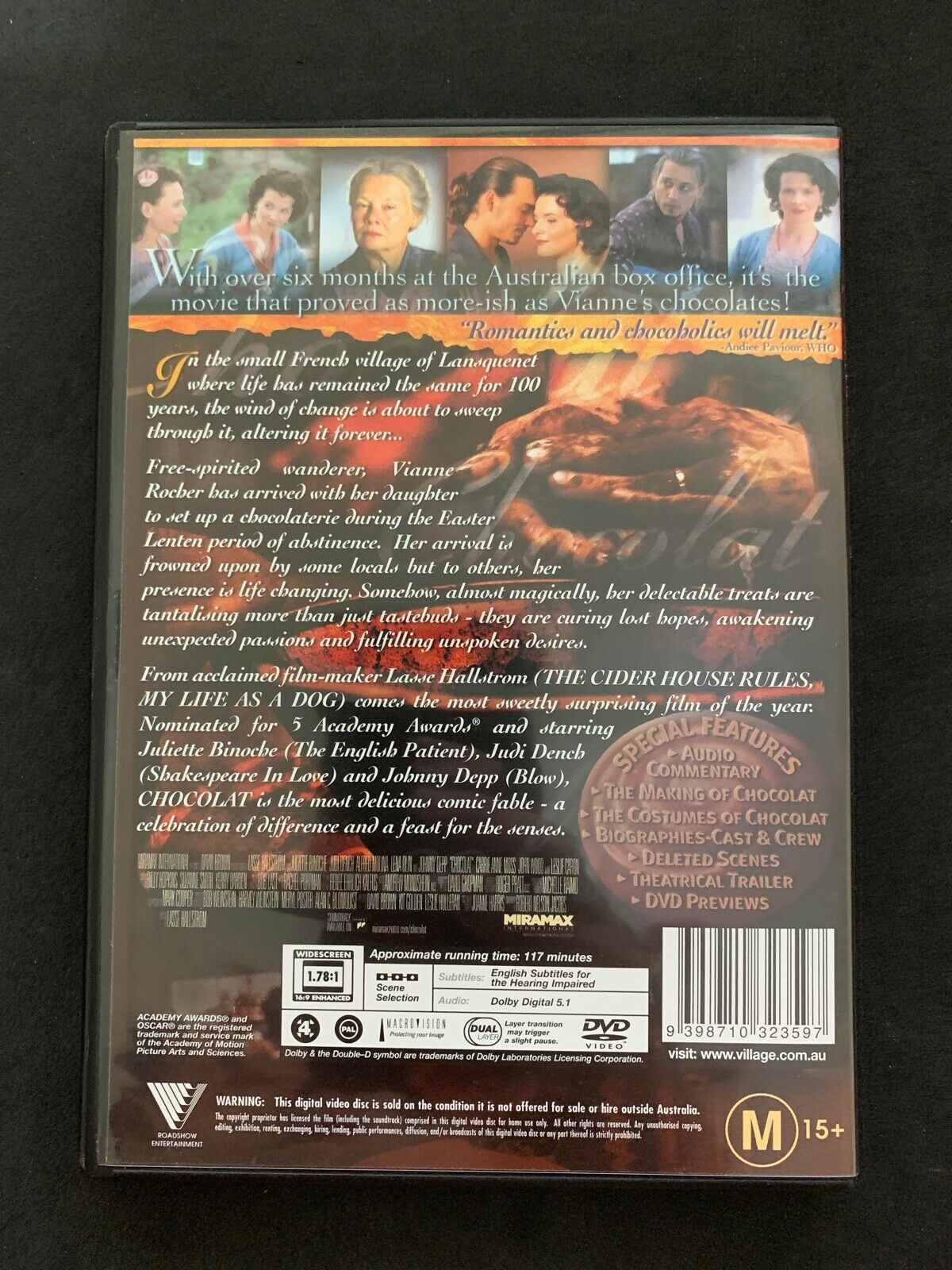 Chocolat (DVD, 2000) Juliette Binoche, Johnny Depp, Judi Dench - Region 4
