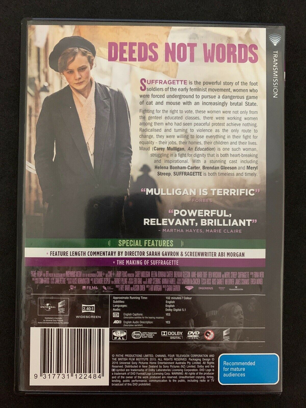 Suffragette (DVD) Carey Mulligan, Meryl Streep -  TRUE STORY Region 4